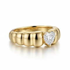 Chunky Ribbed Heart Moissanite Ring Silver, Gold