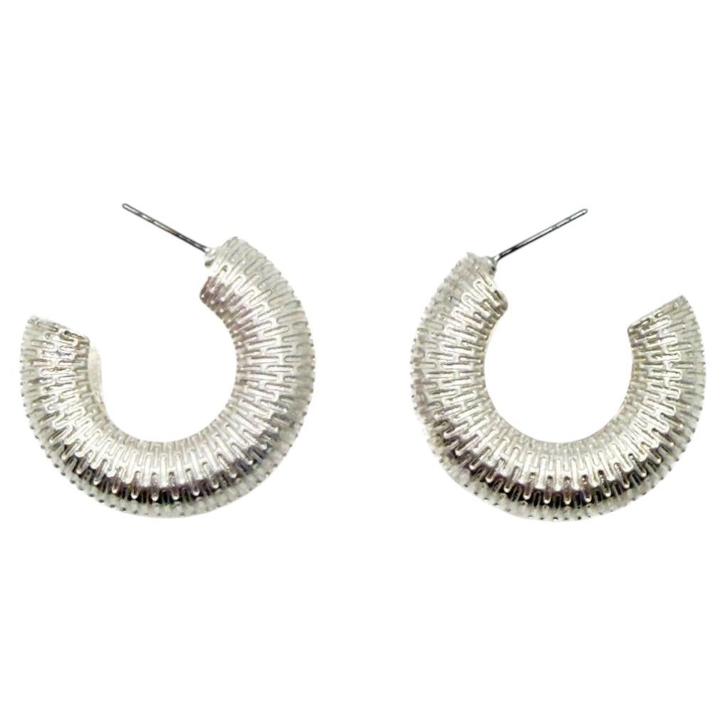 Klobige, gerippte Silber-Creolen, Vintage aus den 2000er Jahren, Damenschmuck