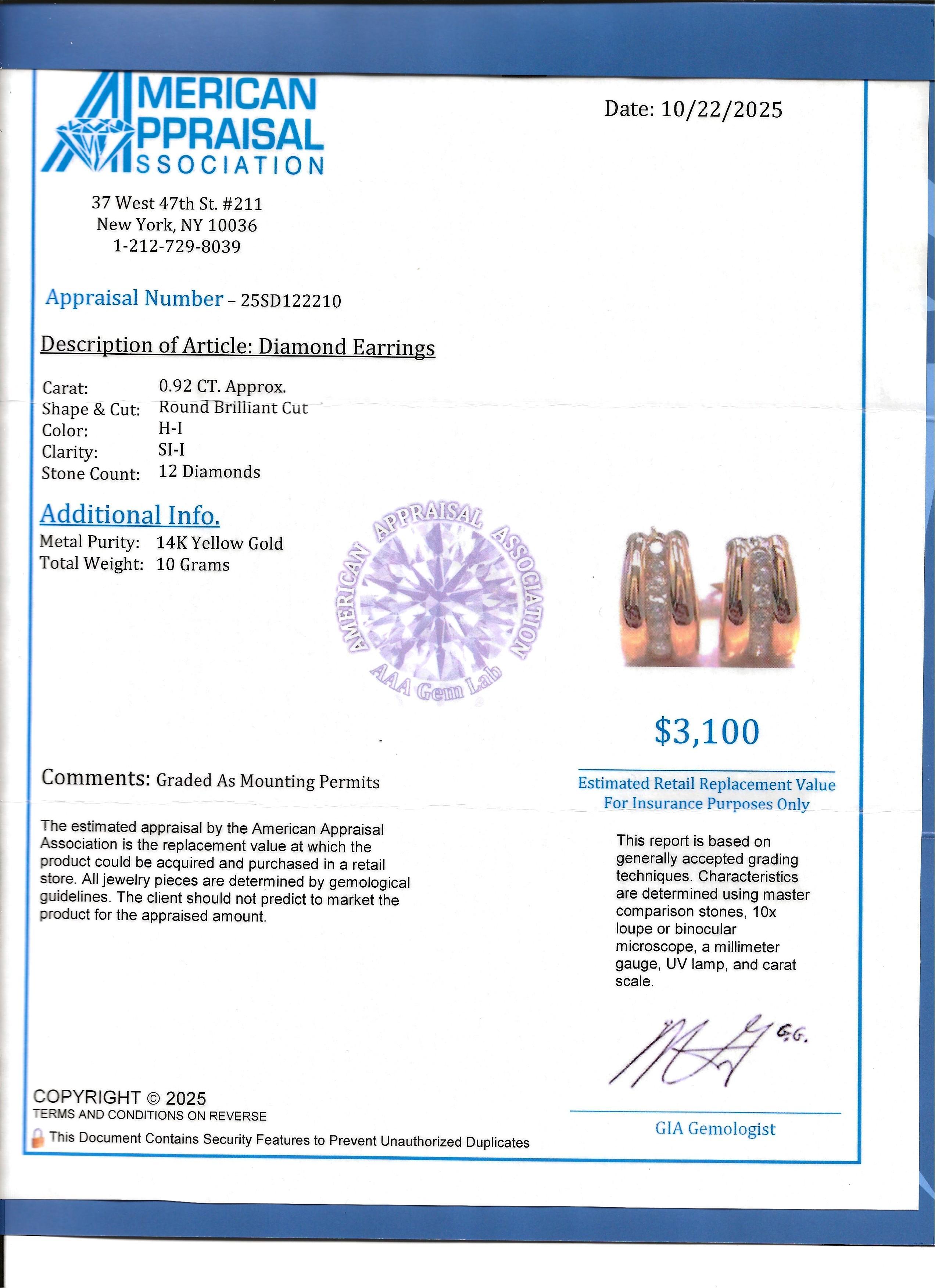 Boucles d'oreilles Huggie en or jaune 14 carats avec diamants ronds et crêtes en vente 4