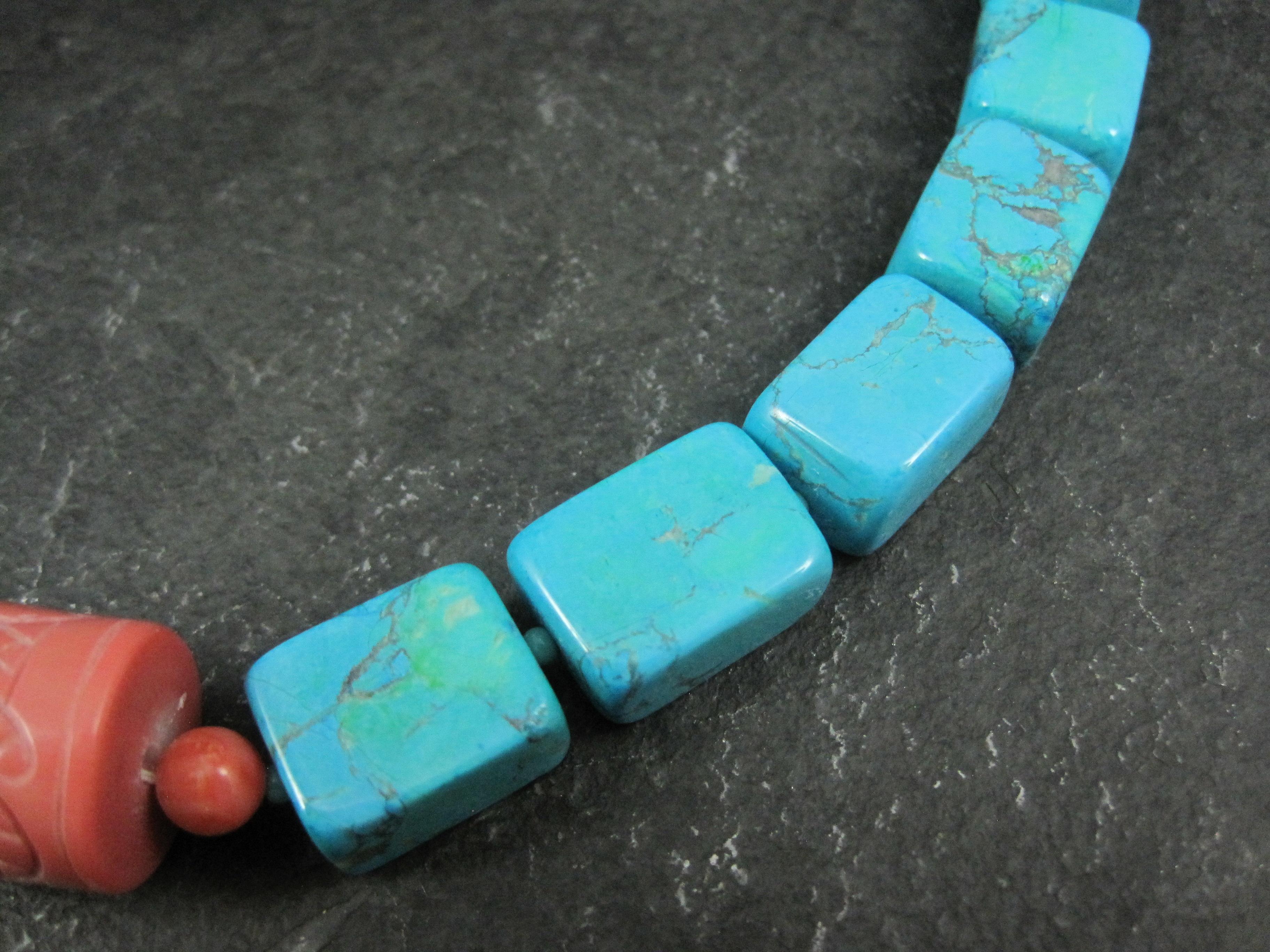 Collier en Turquoise et Corail sculpté du Sud-Ouest Pour femmes en vente