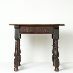 Antique Chunky Spanish Baroque Oak Side Table with Baluster Legs, 17th Century