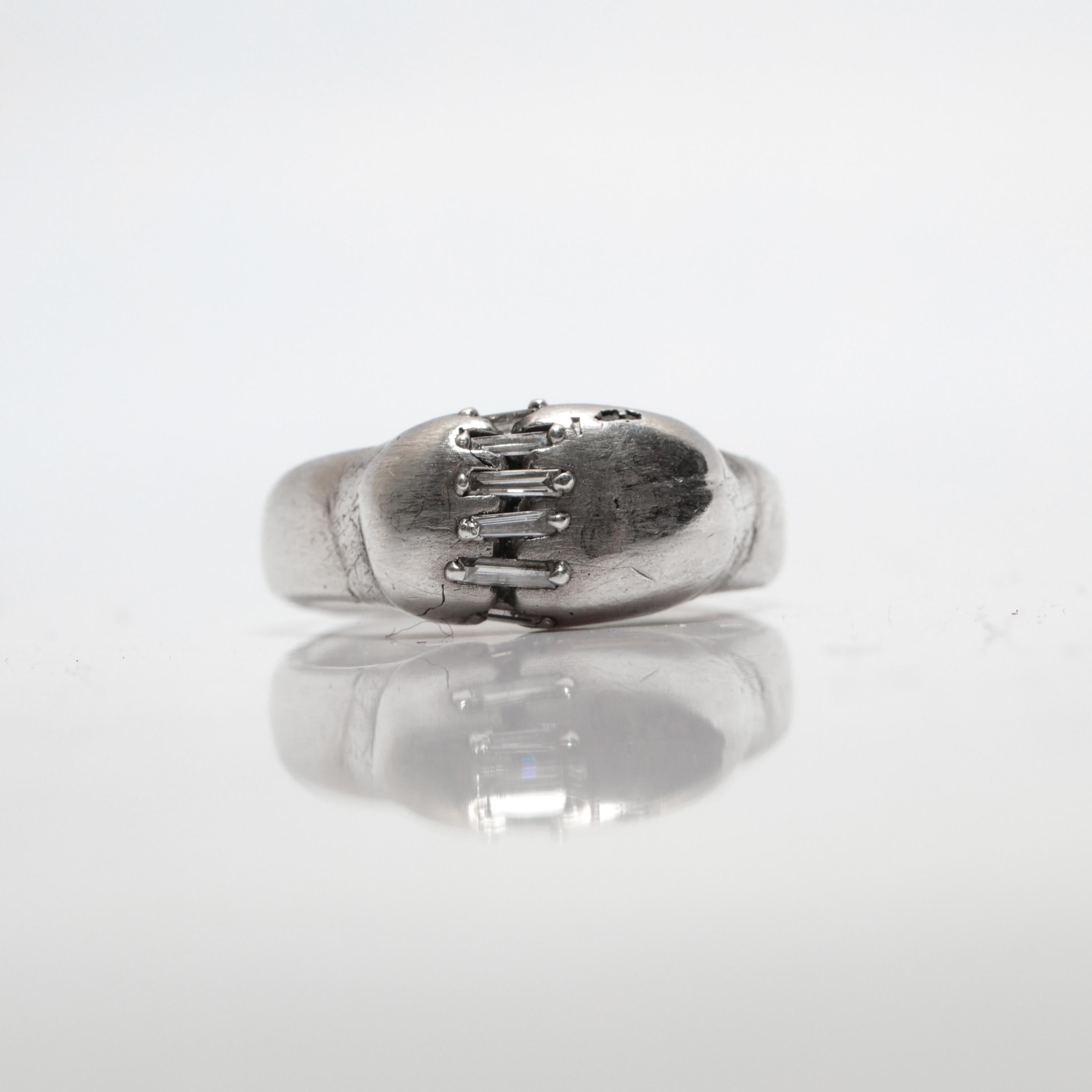 Chunky Sterling Silber & natürliche Baguette Diamanten Ring, ein von einer Art im Angebot 4