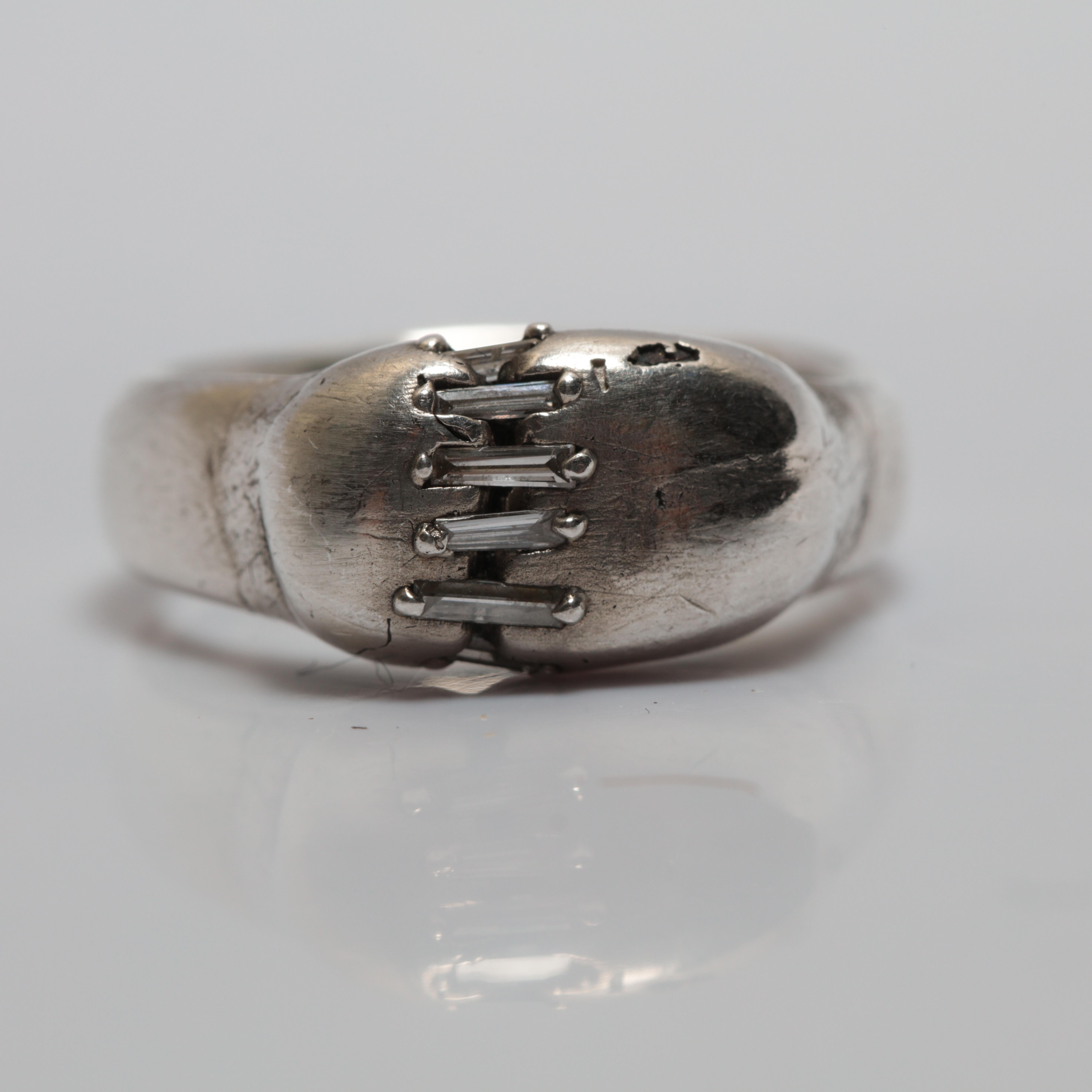 Chunky Sterling Silber & natürliche Baguette Diamanten Ring, ein von einer Art im Angebot 5