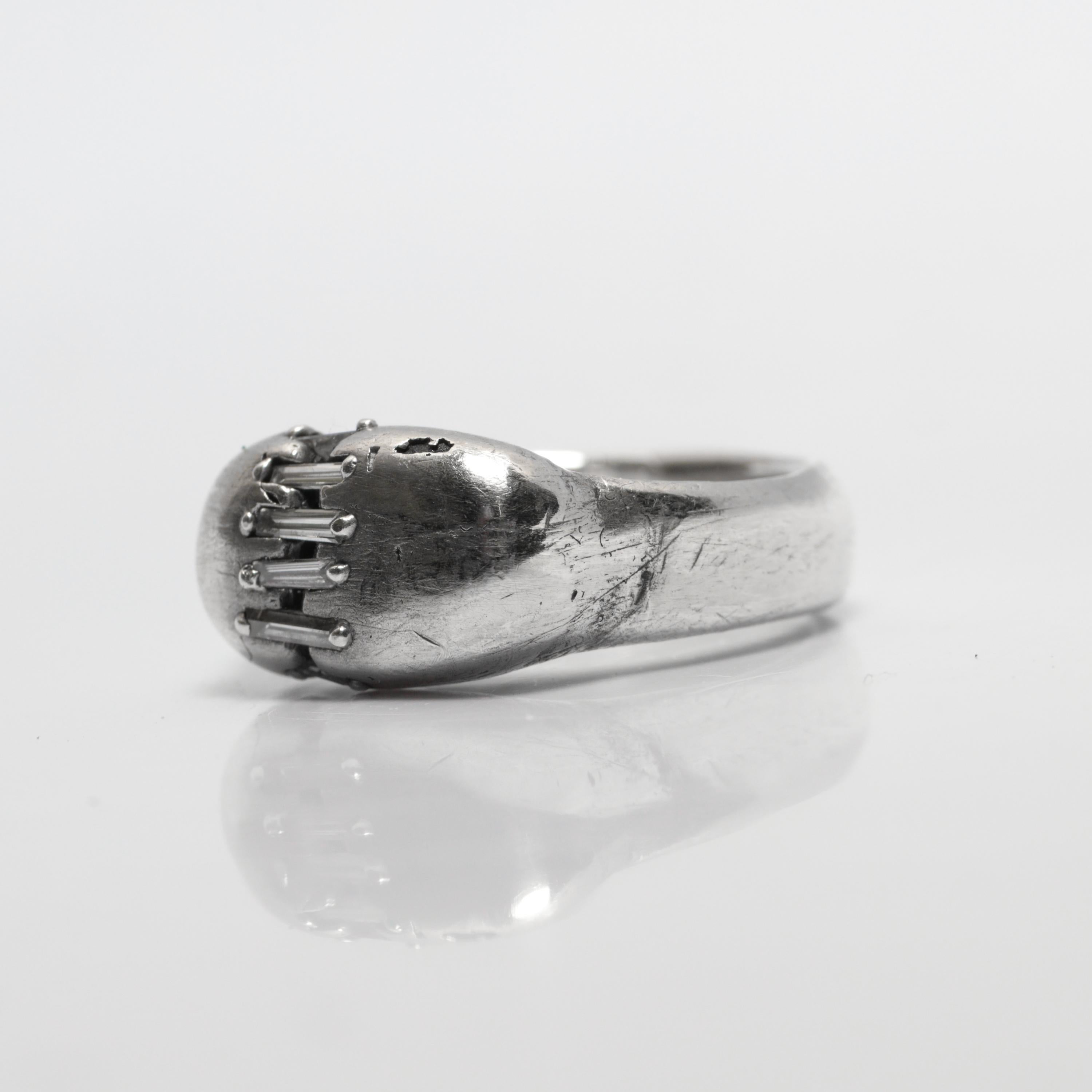 Chunky Sterling Silber & natürliche Baguette Diamanten Ring, ein von einer Art (Baguetteschliff) im Angebot