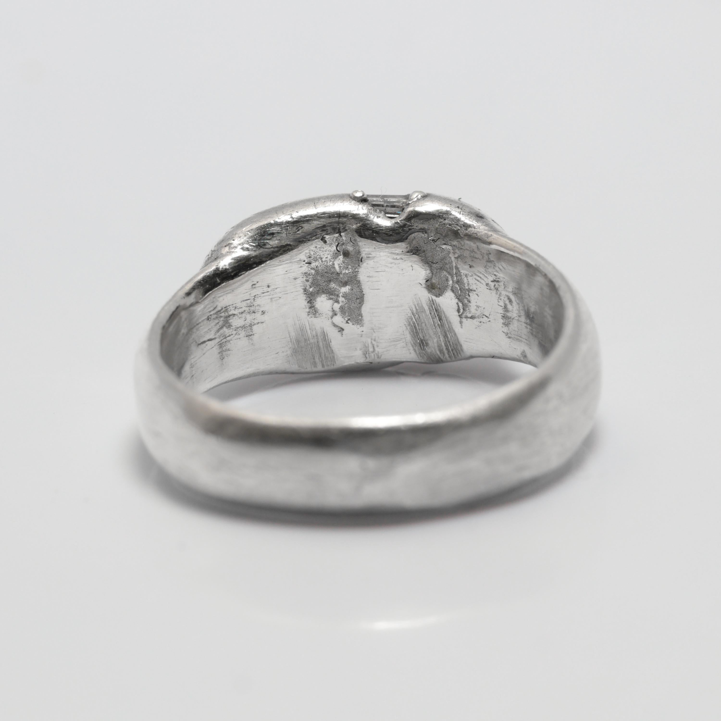 Chunky Sterling Silber & natürliche Baguette Diamanten Ring, ein von einer Art im Angebot 2