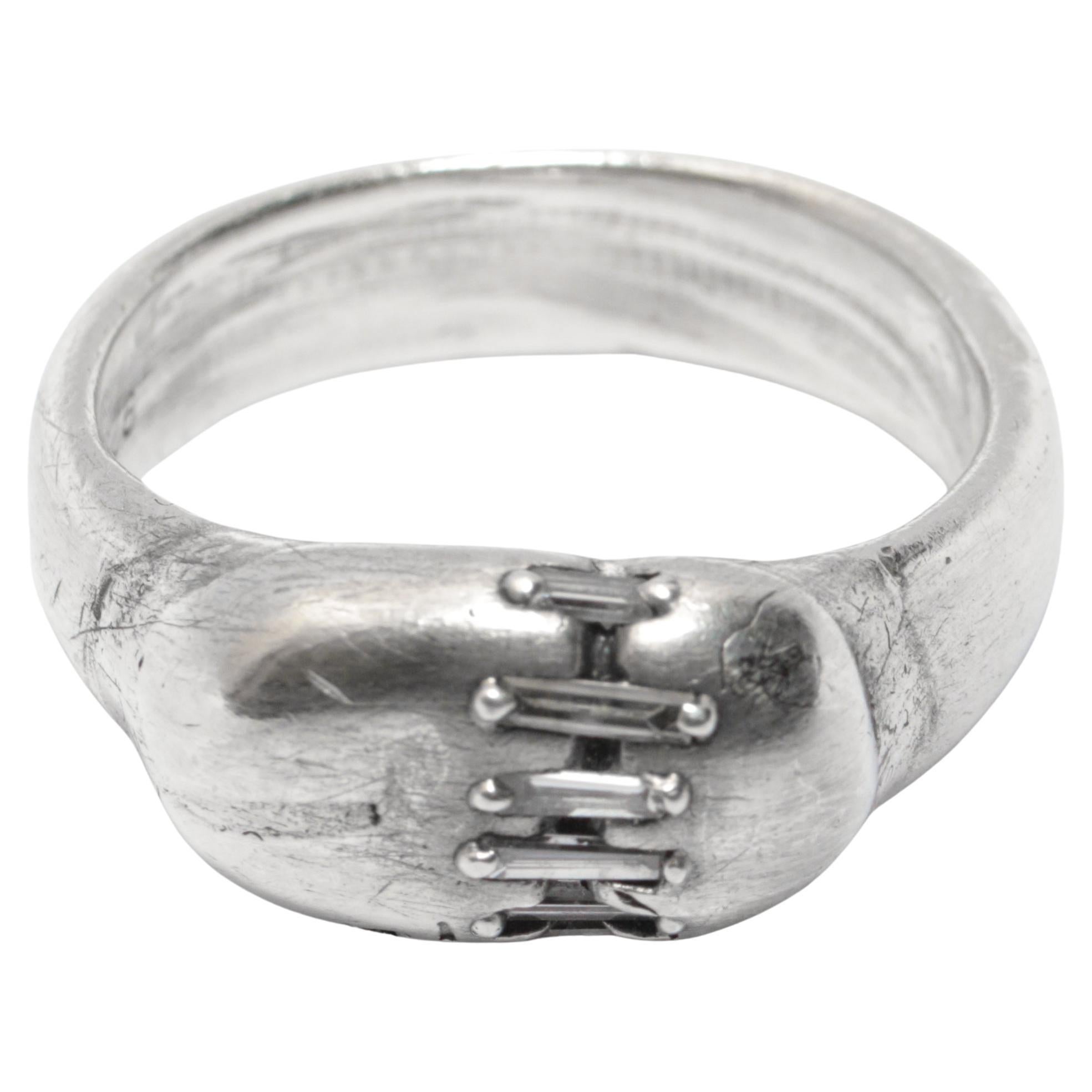 Chunky Sterling Silber & natürliche Baguette Diamanten Ring, ein von einer Art im Angebot
