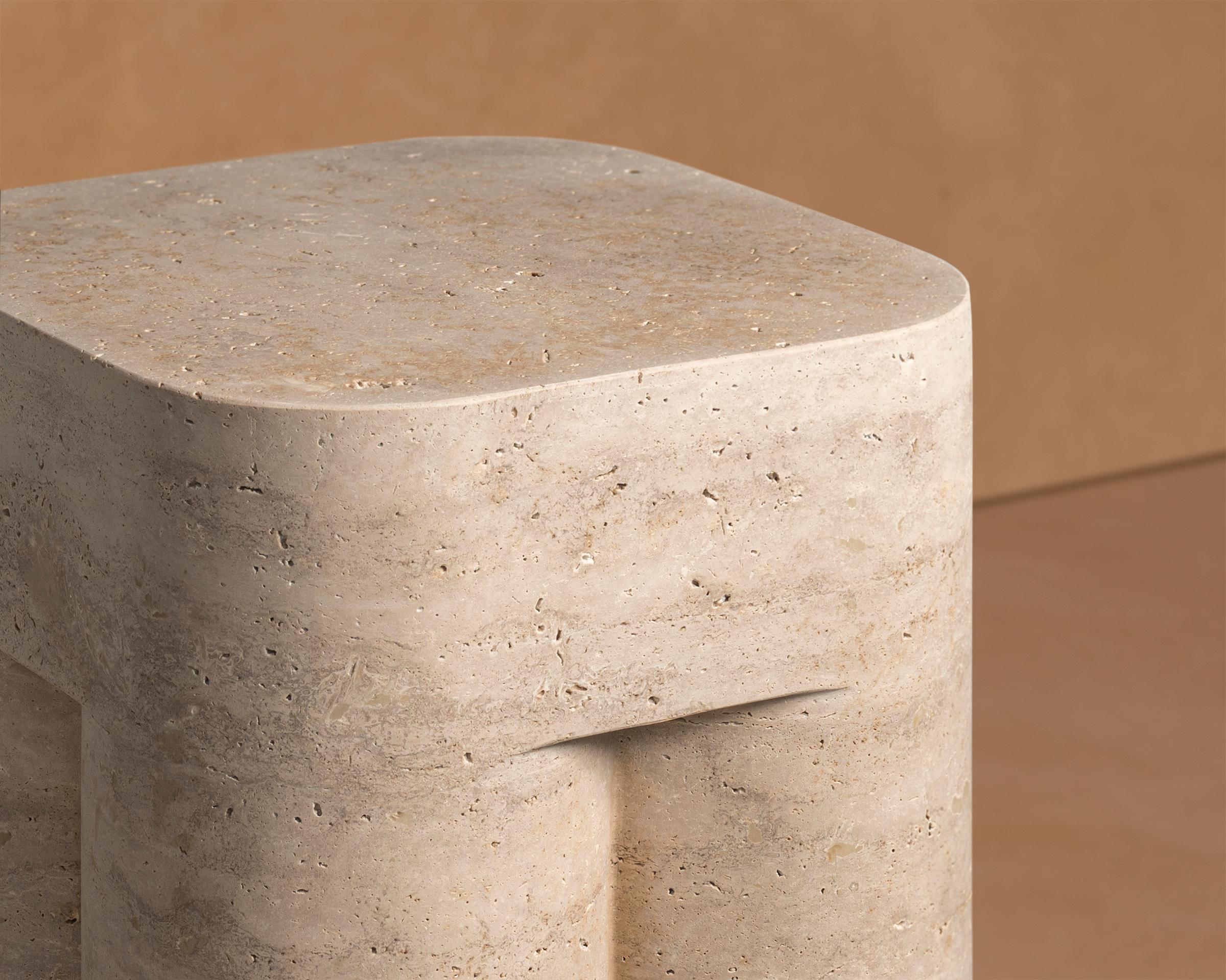Italian Chunky Stool & Side Table Roman Travertine For Sale