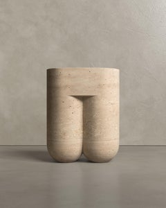 Chunky Stool & Side Table in Roman Travertine