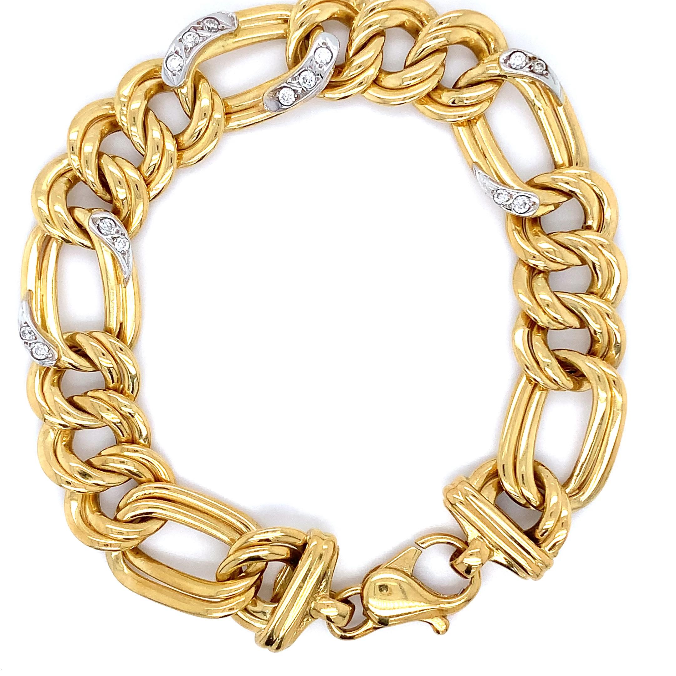 Art Deco Chunky style large curb Cuban link chain Bracelet 18k yellow gold