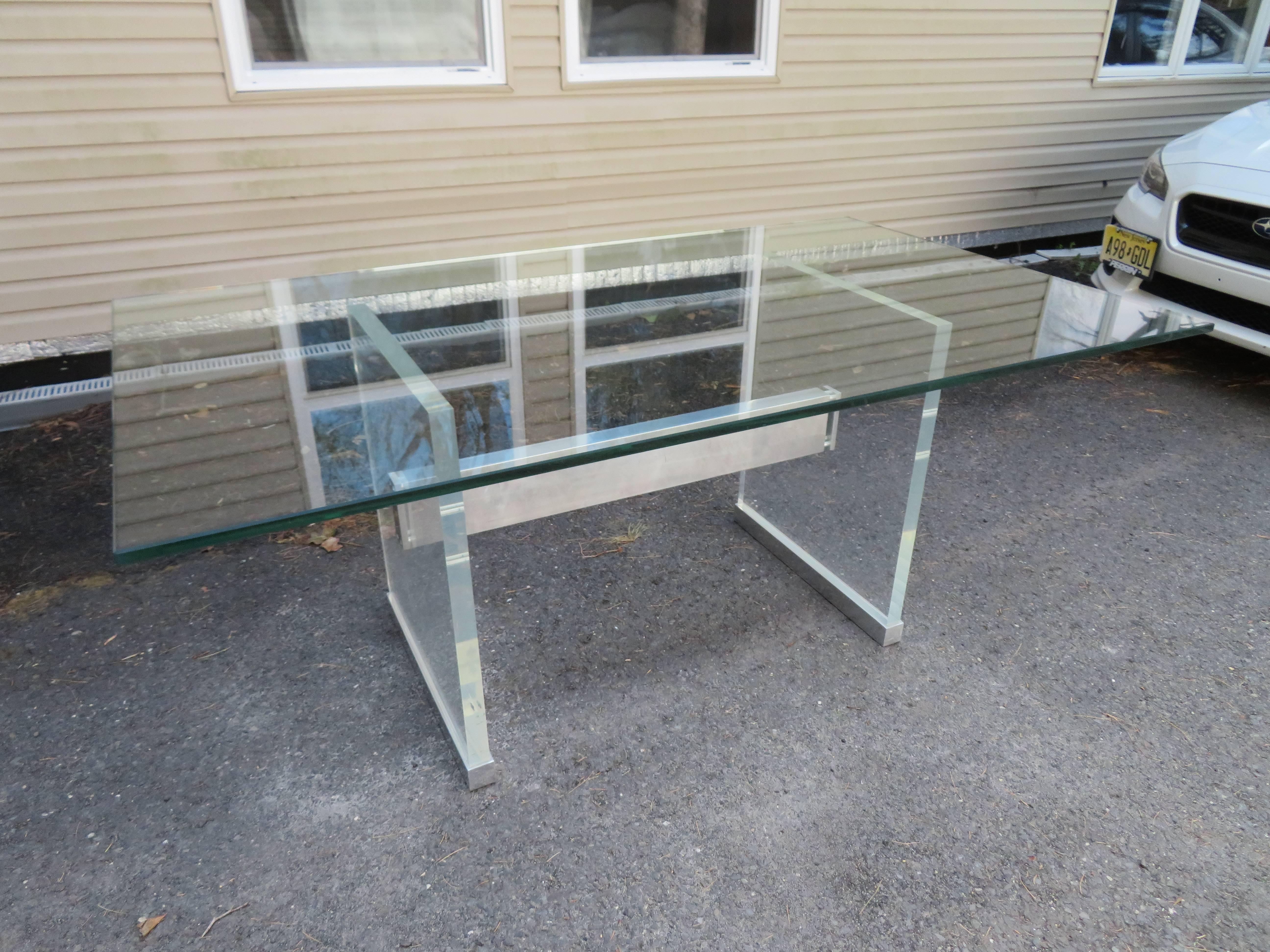 Chunky Thick Lucite Aluminium Dining Room Table Desk Mid-Century Modern 5