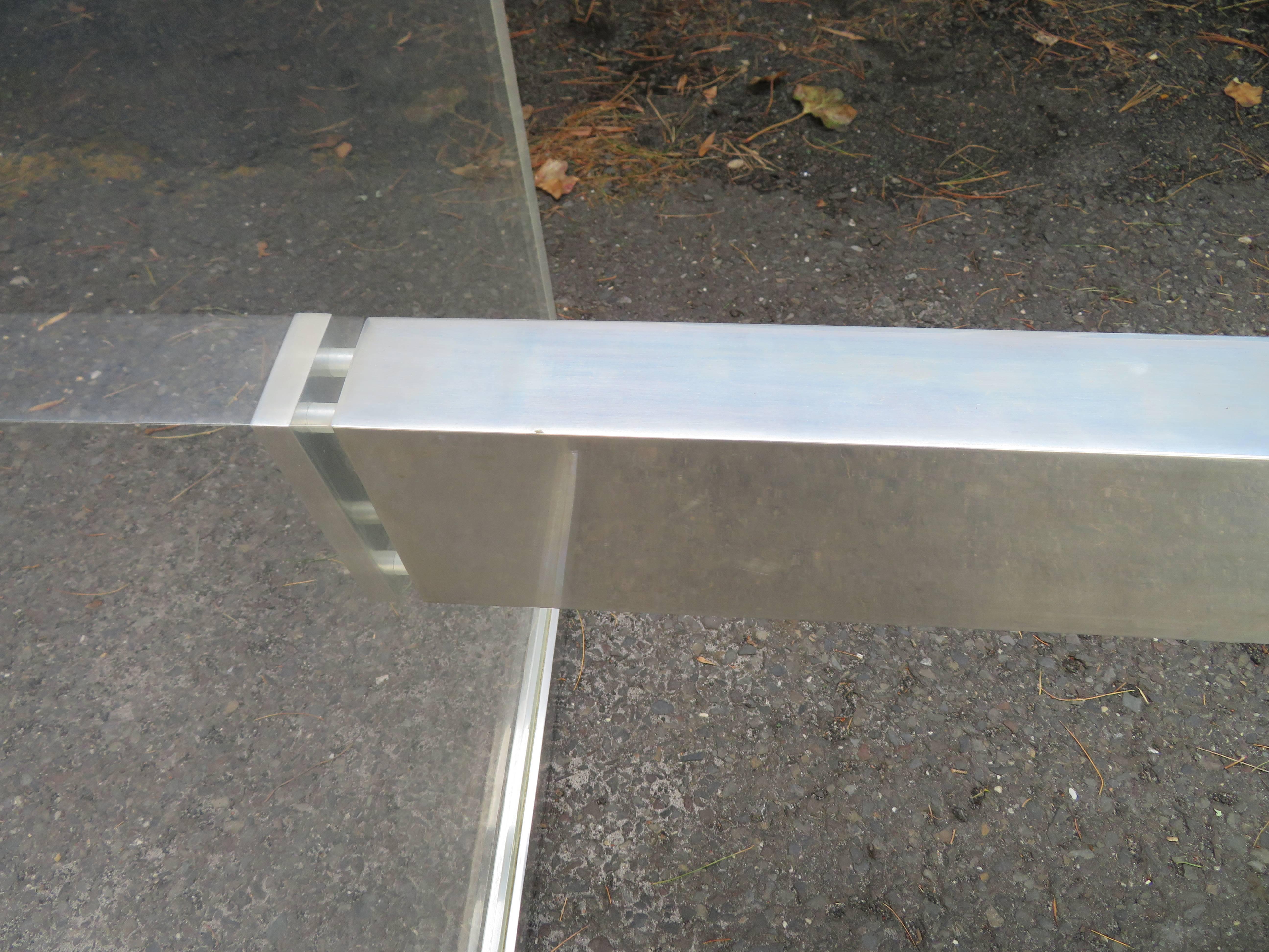 American Chunky Thick Lucite Aluminium Dining Room Table Desk Mid-Century Modern
