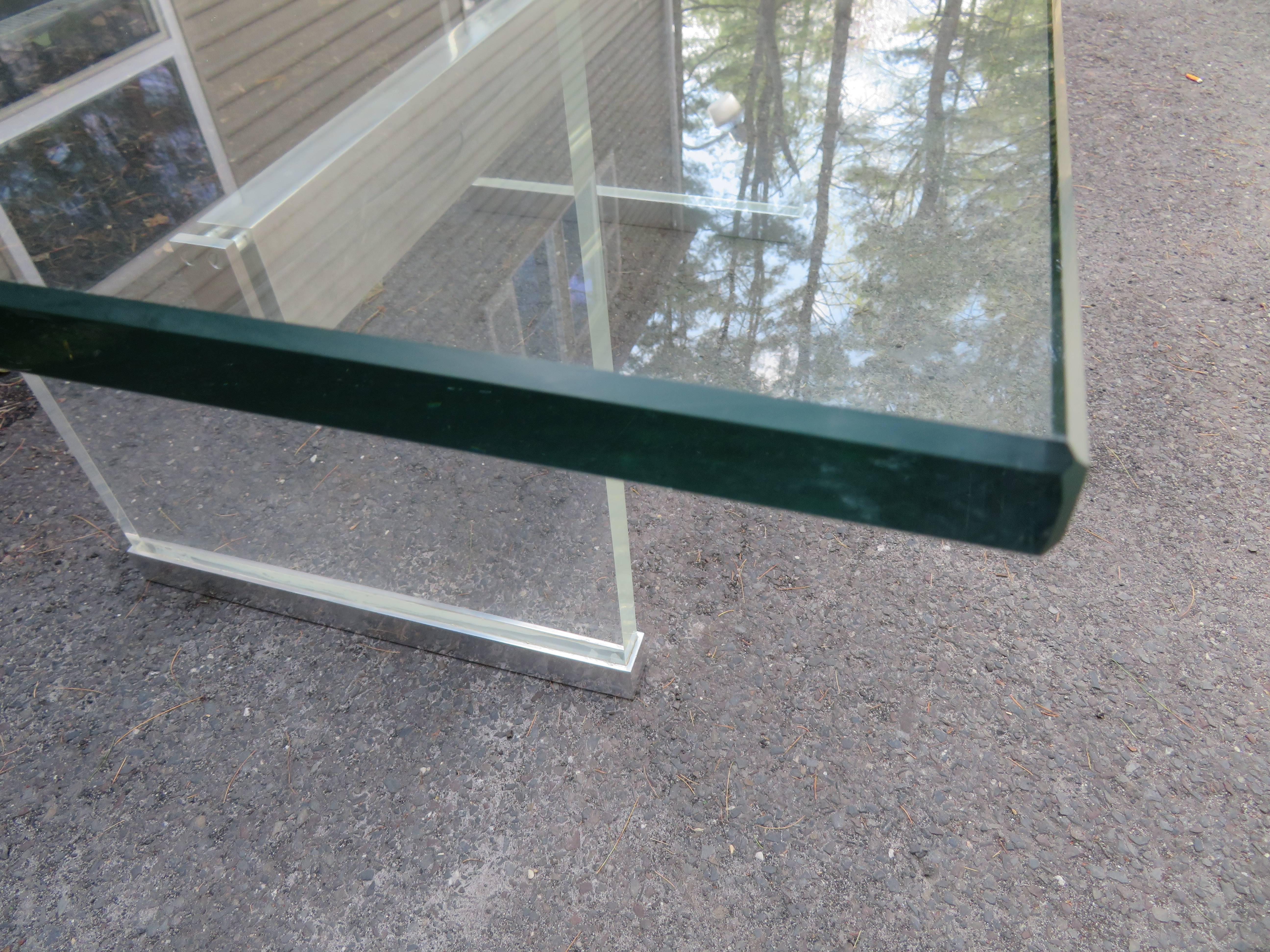 Chunky Thick Lucite Aluminium Dining Room Table Desk Mid-Century Modern 3