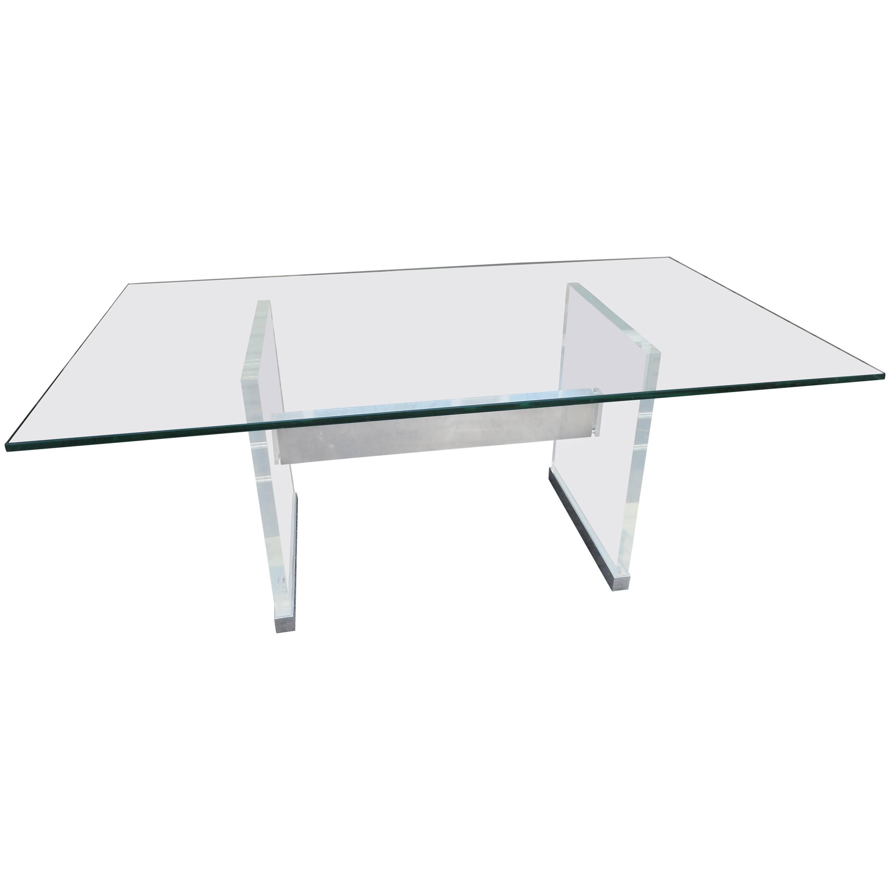 Chunky Thick Lucite Aluminium Dining Room Table Desk Mid-Century Modern