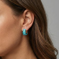 Turquoise & Enamel 14K Yellow Gold Chunky Hoop Earrings