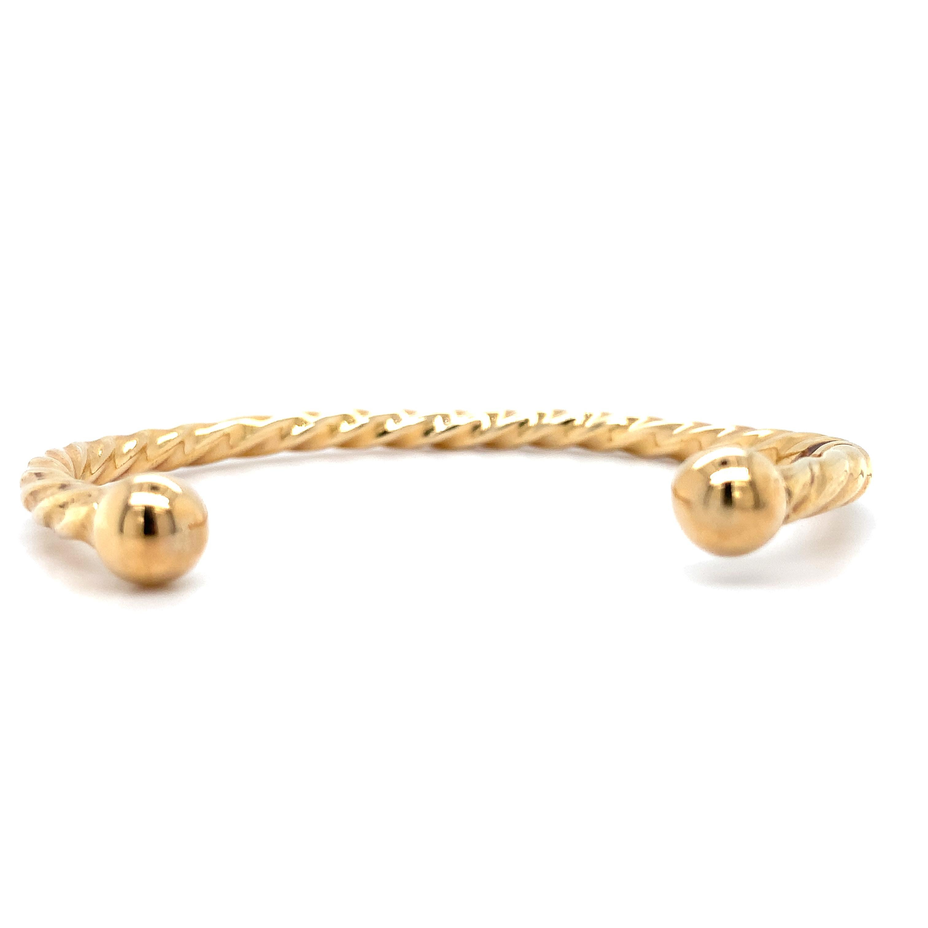 Chunky twisted cuff open bangle bracelet 9k yellow gold For Sale 2