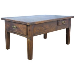 Antique Chunky Two-Drawer Walnut Coffee Table with Cleated Top