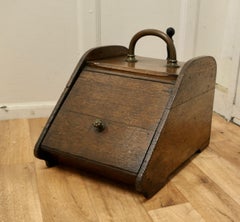 Chunky Victorian Oak Coal Box with Liner and Shovel