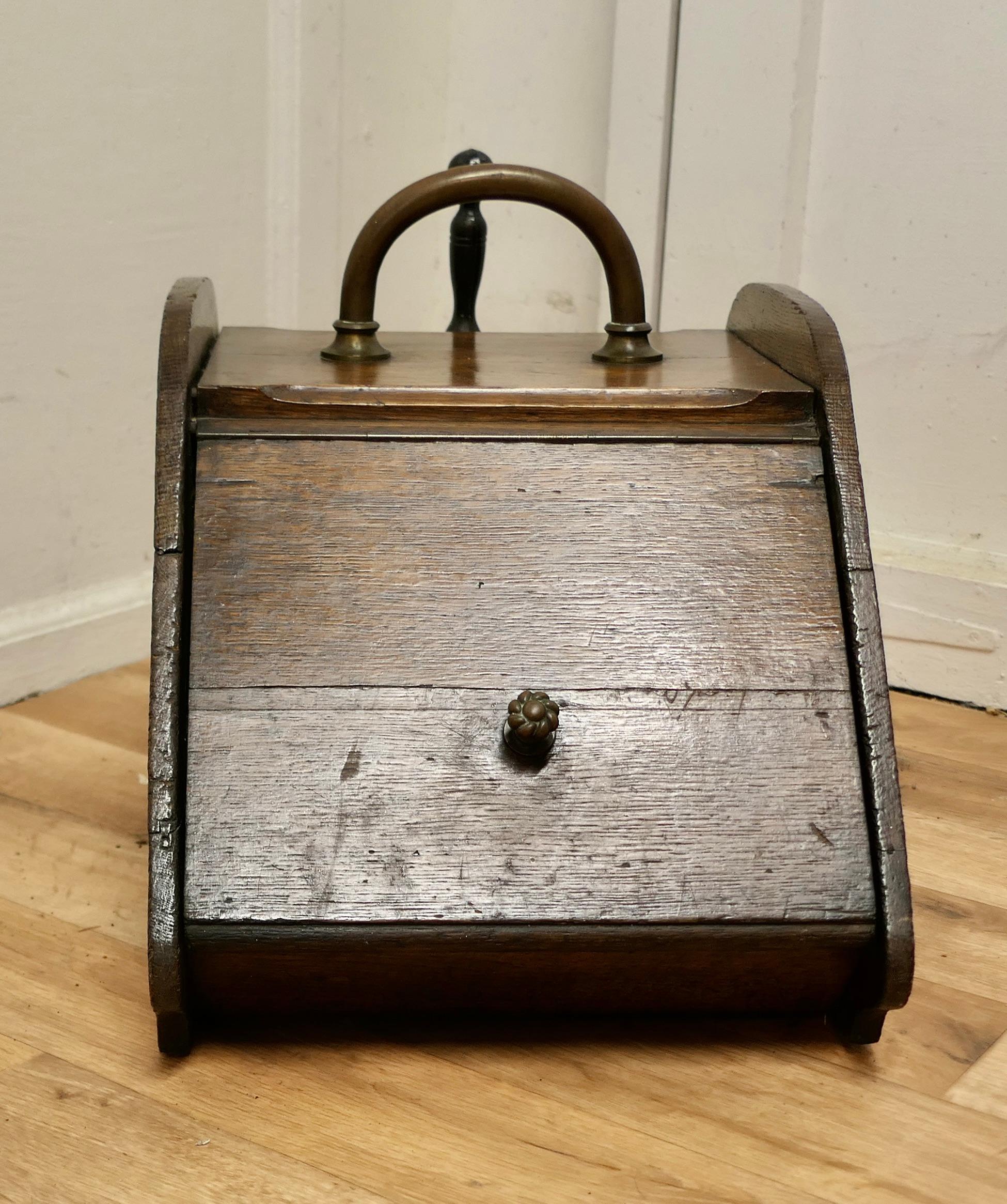 19th Century Chunky Victorian Oak Coal Box with Liner and Shovel For Sale