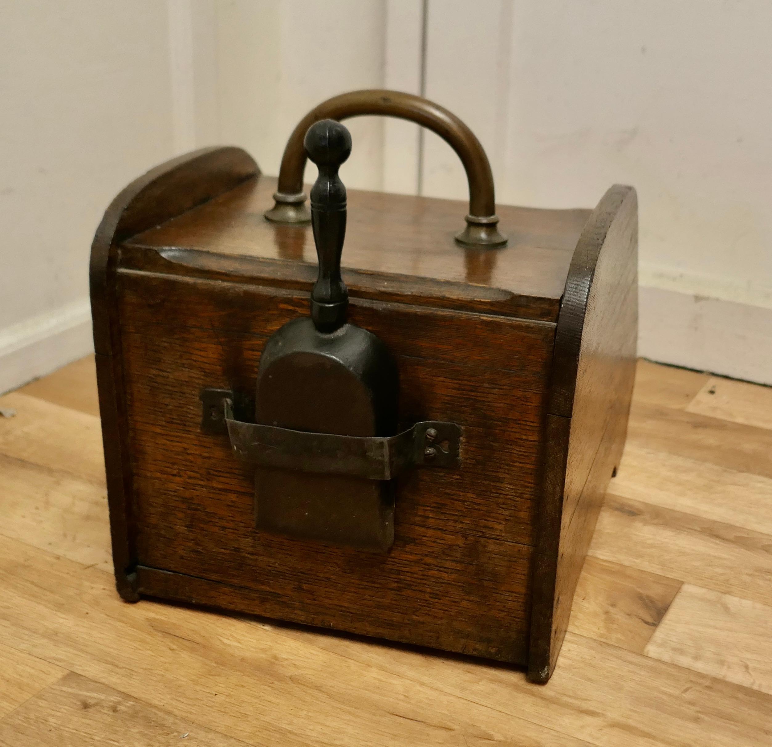 Chunky Victorian Oak Coal Box with Liner and Shovel For Sale 3