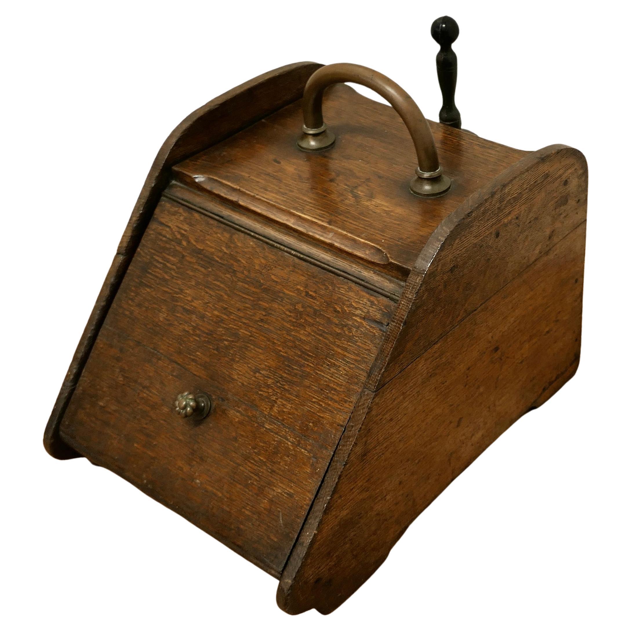 Chunky Victorian Oak Coal Box with Liner and Shovel For Sale