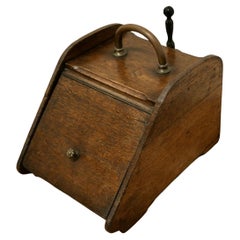 Used Chunky Victorian Oak Coal Box with Liner and Shovel