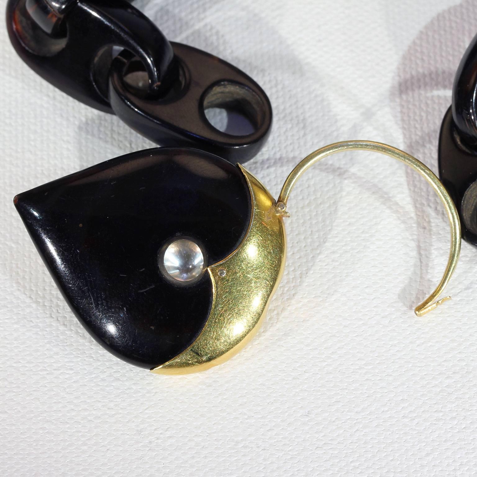 Women's or Men's Chunky Victorian Pique Bracelet Gold Moonstone Heart Lock For Sale