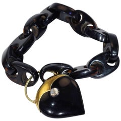 Chunky Victorian Pique Bracelet Gold Moonstone Heart Lock