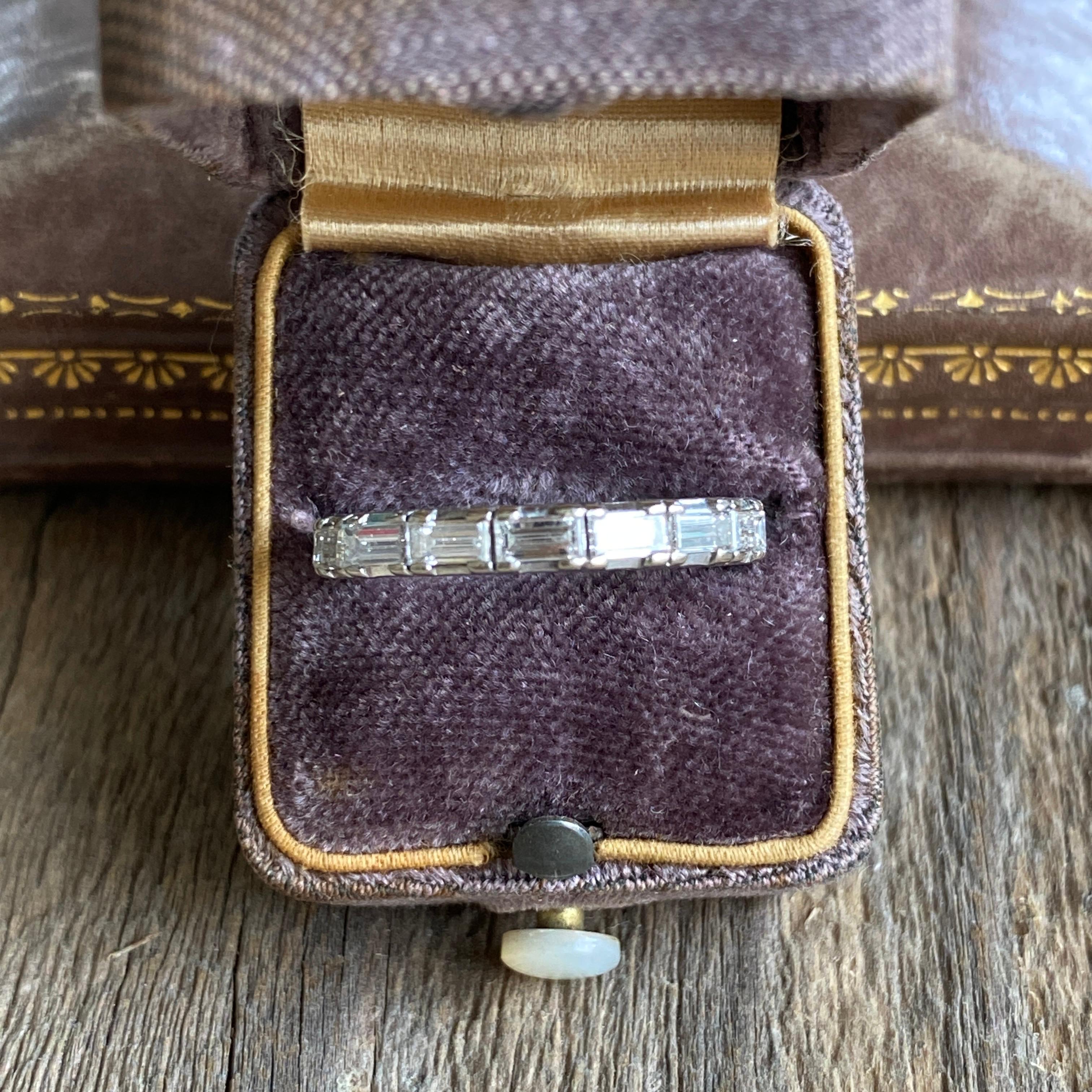 Chunky Vintage 2 Carat Baguette Diamond 18k Eternity Ring Band For Sale 1