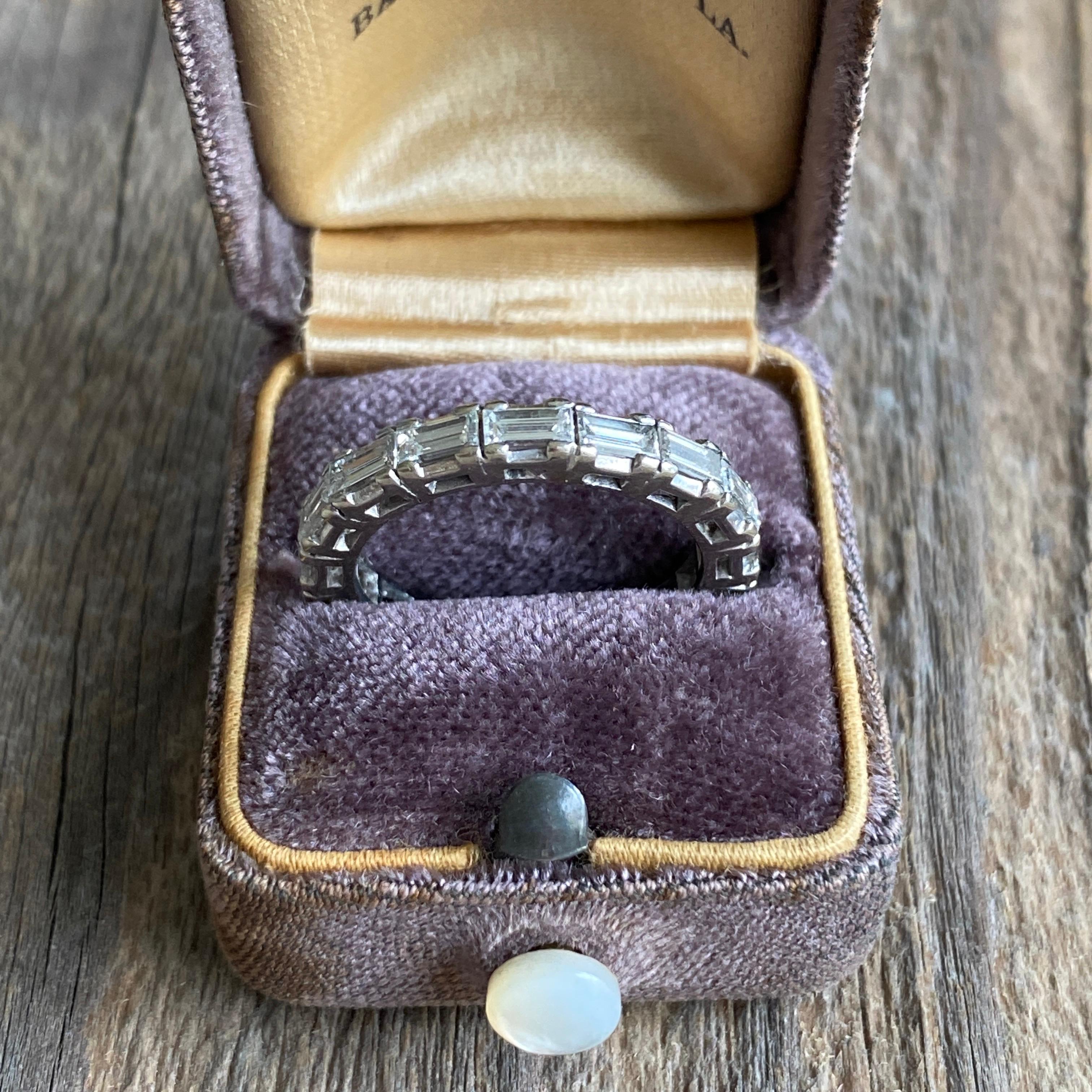 Chunky Vintage 2 Carat Baguette Diamond 18k Eternity Ring Band For Sale 2