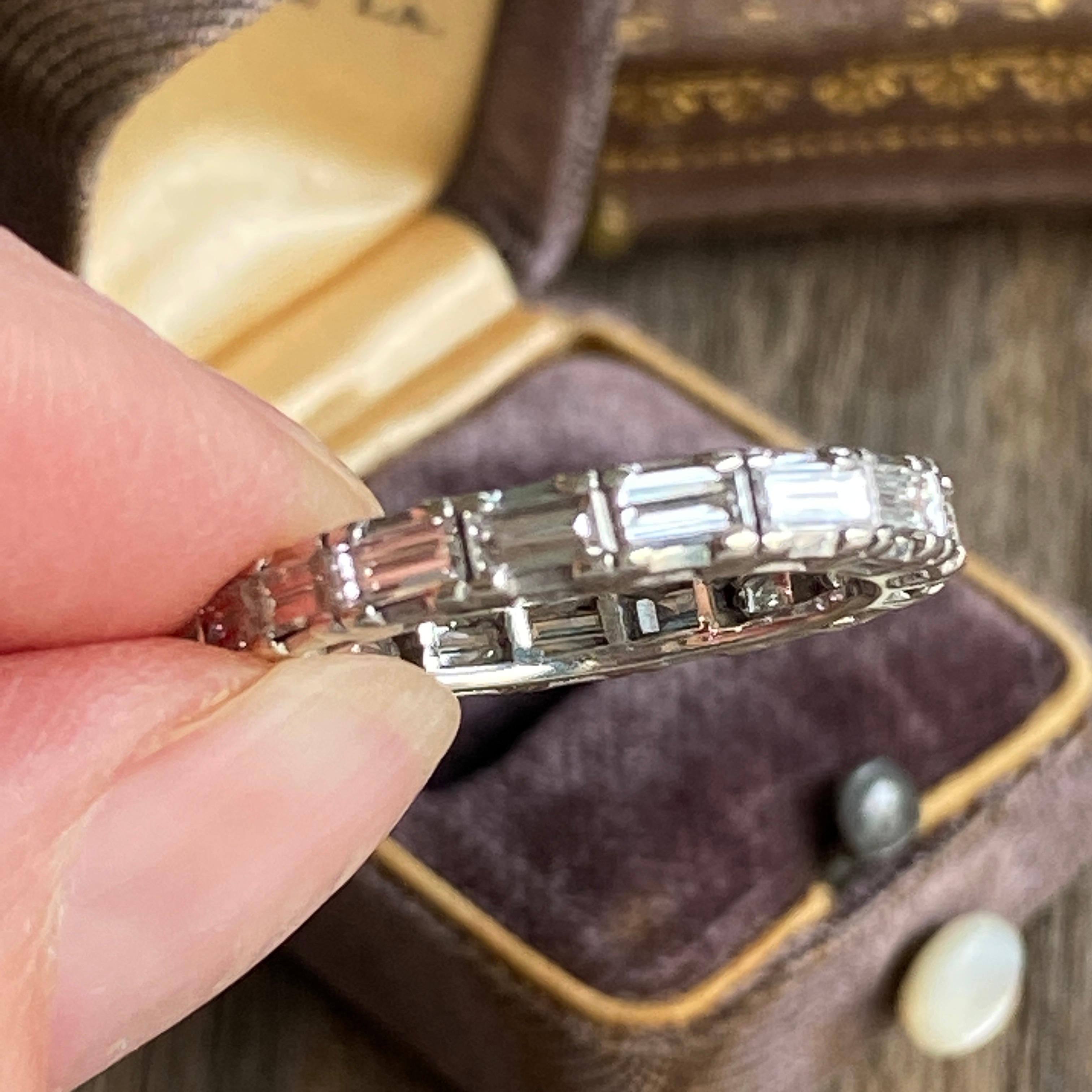 Chunky Vintage 2 Carat Baguette Diamond 18k Eternity Ring Band For Sale 3