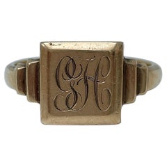 9 Karat quadratischer Siegelring im Vintage-Stil G.H