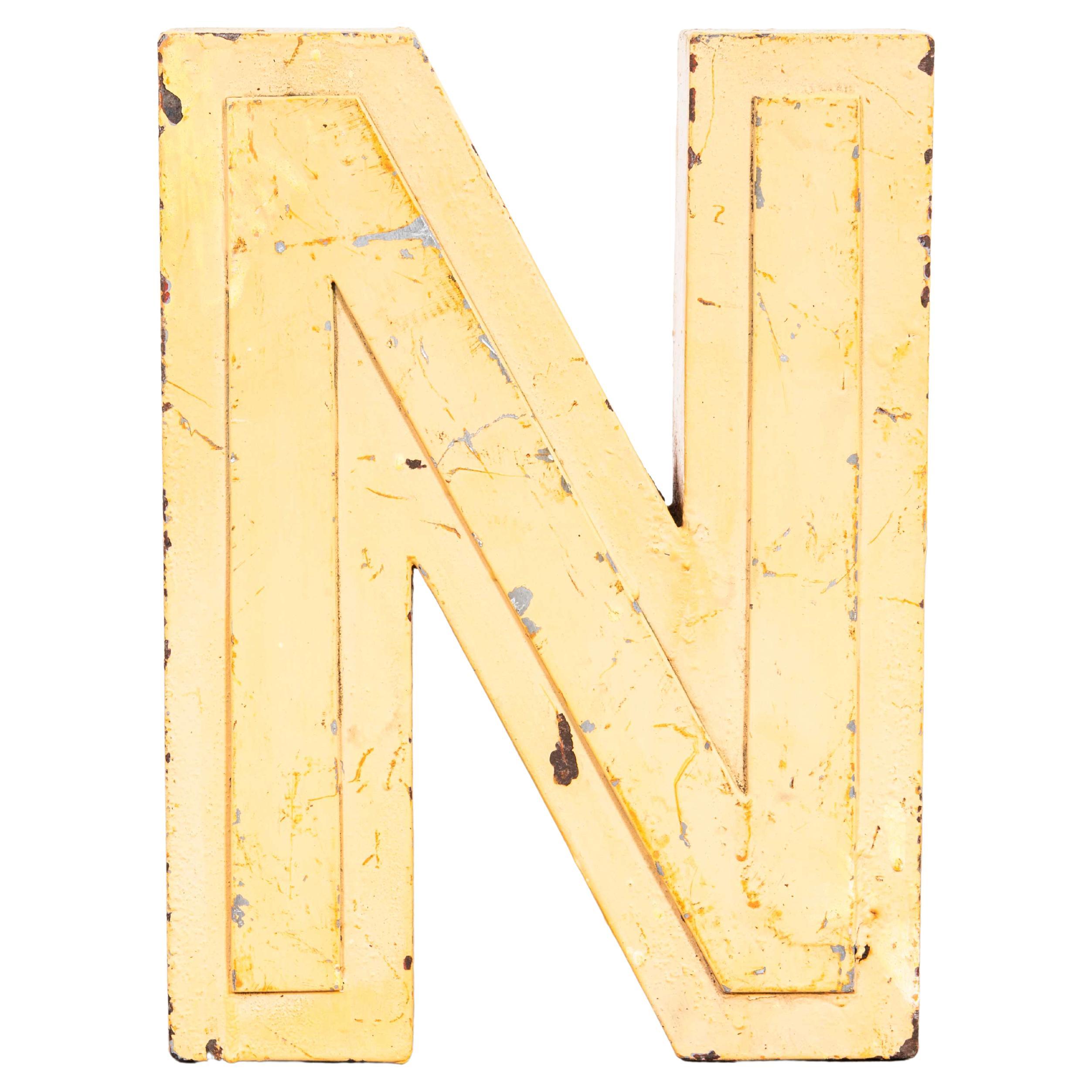 Chunky Vintage French Signage Letter - Medium N For Sale