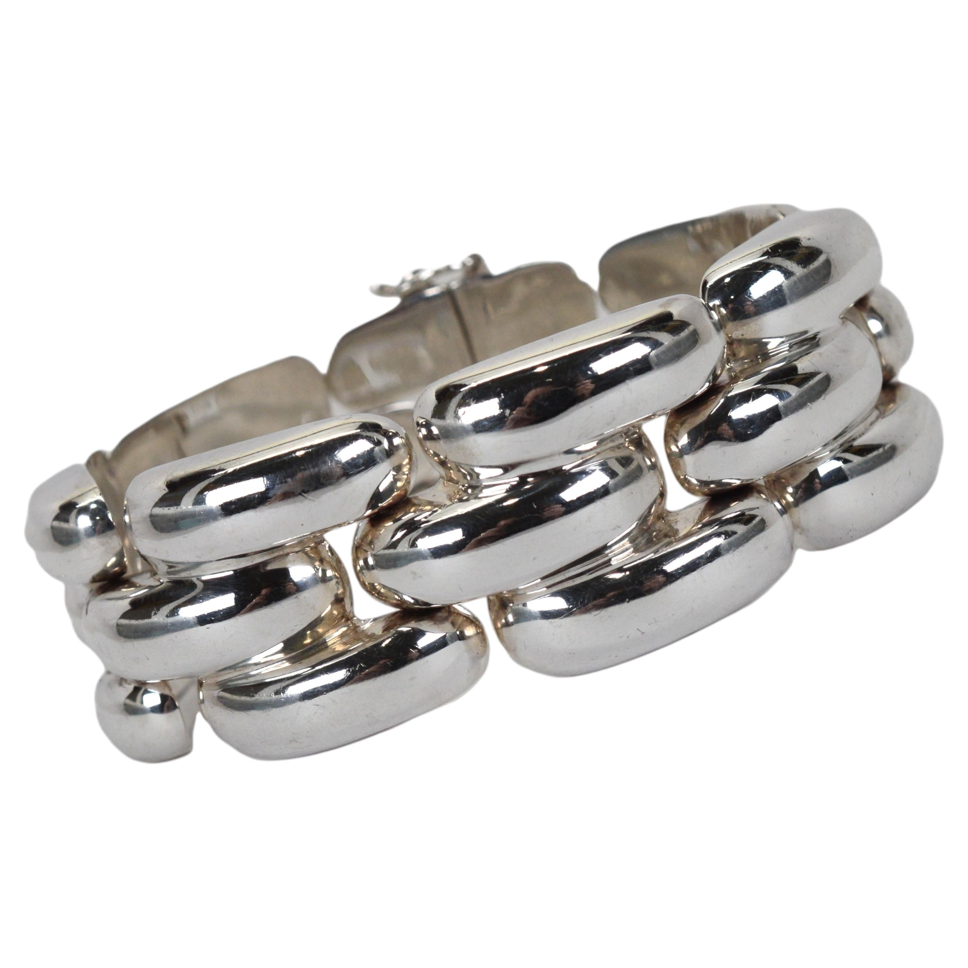 Chunky Vintage Sterling Silver Bubble Link Bracelet