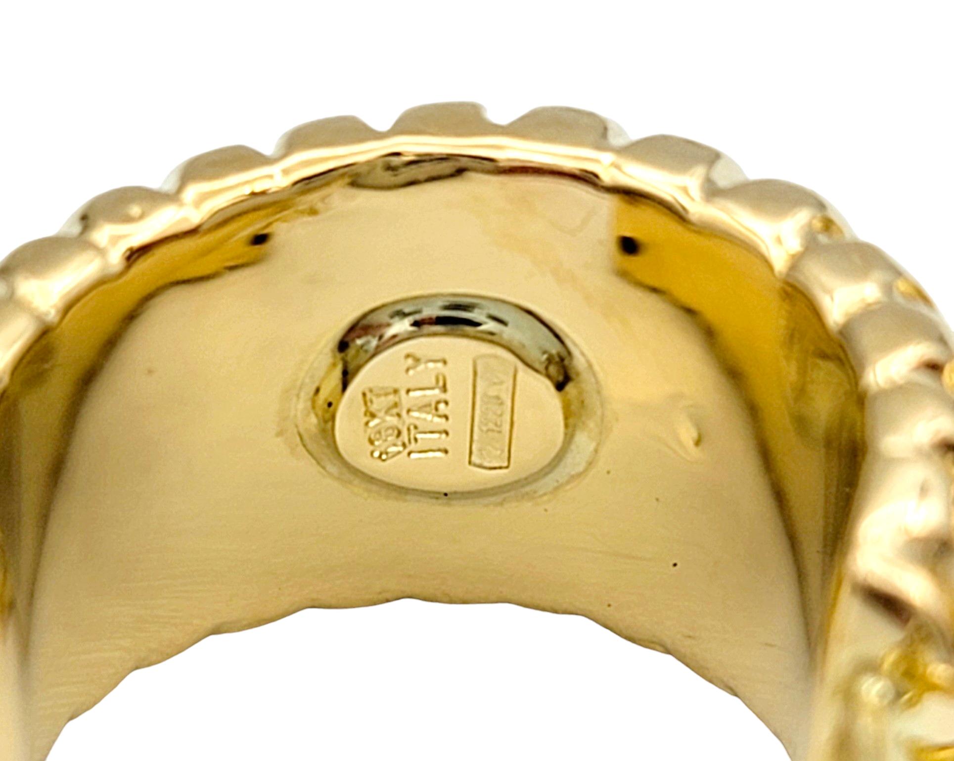 Chunky Wide Ribbed Omega Back Hoop Earrings Set in Polished 18 Karat Yellow Gold For Sale 5