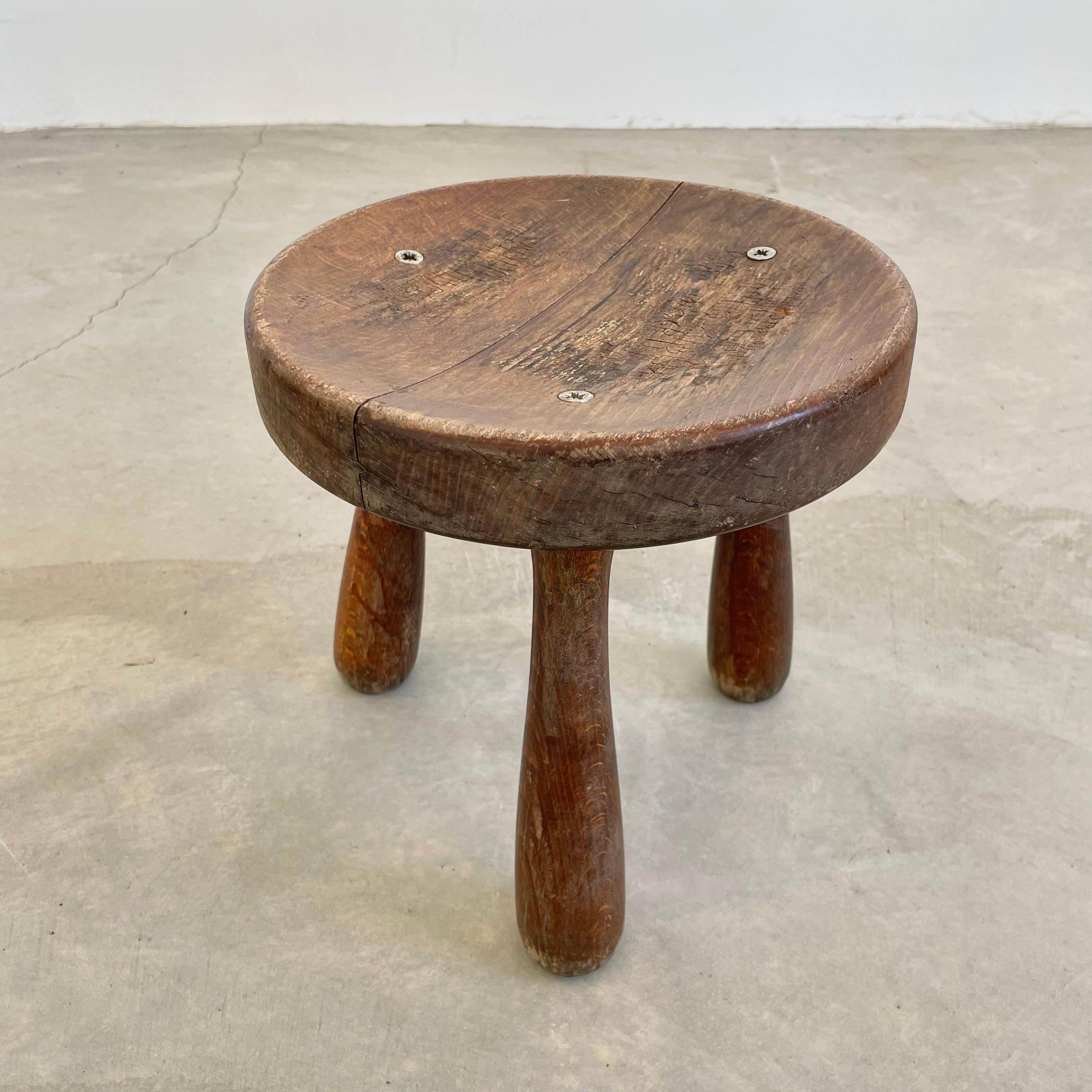 Chunky Wood Tripod Stool, 1950s, France 2