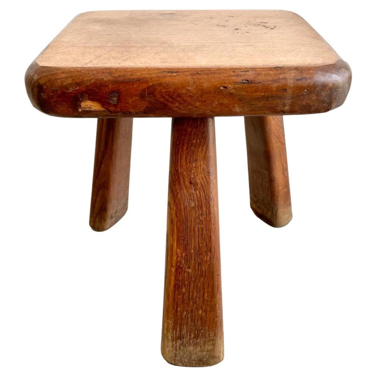 Chunky Wood Tripod Stool, 1950s France For Sale at 1stDibs