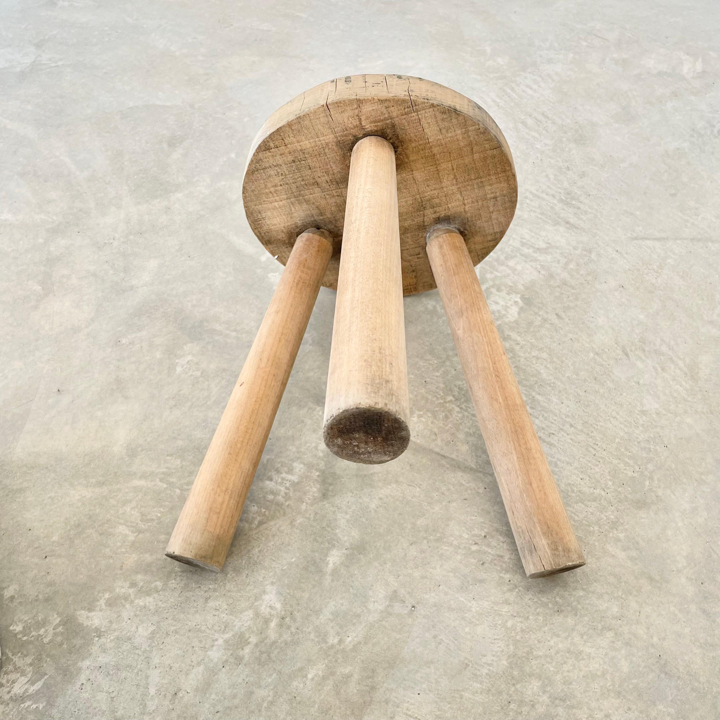 Brutalist Chunky Wood Tripod Stool, 1960s France For Sale