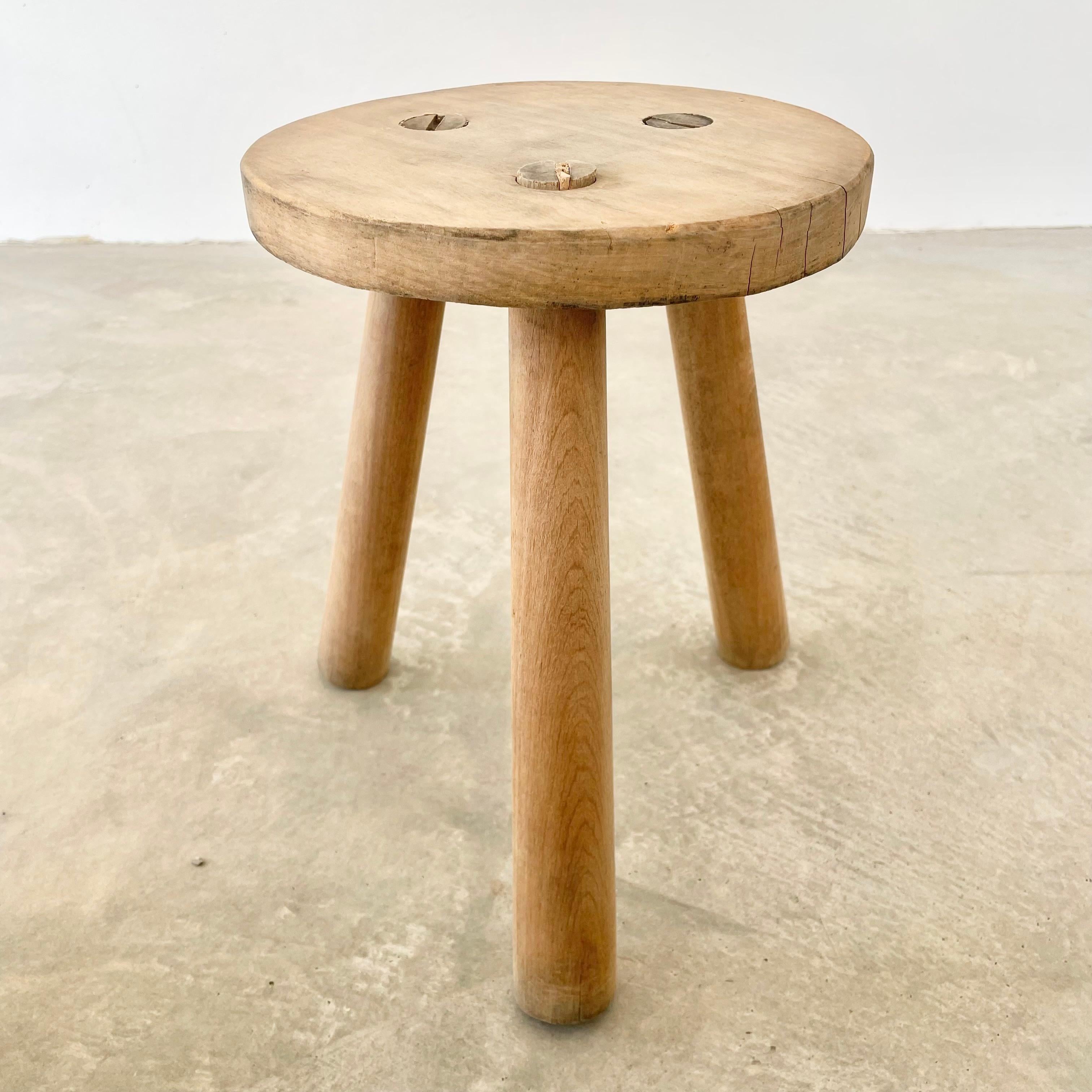 French Chunky Wood Tripod Stool, 1960s France For Sale