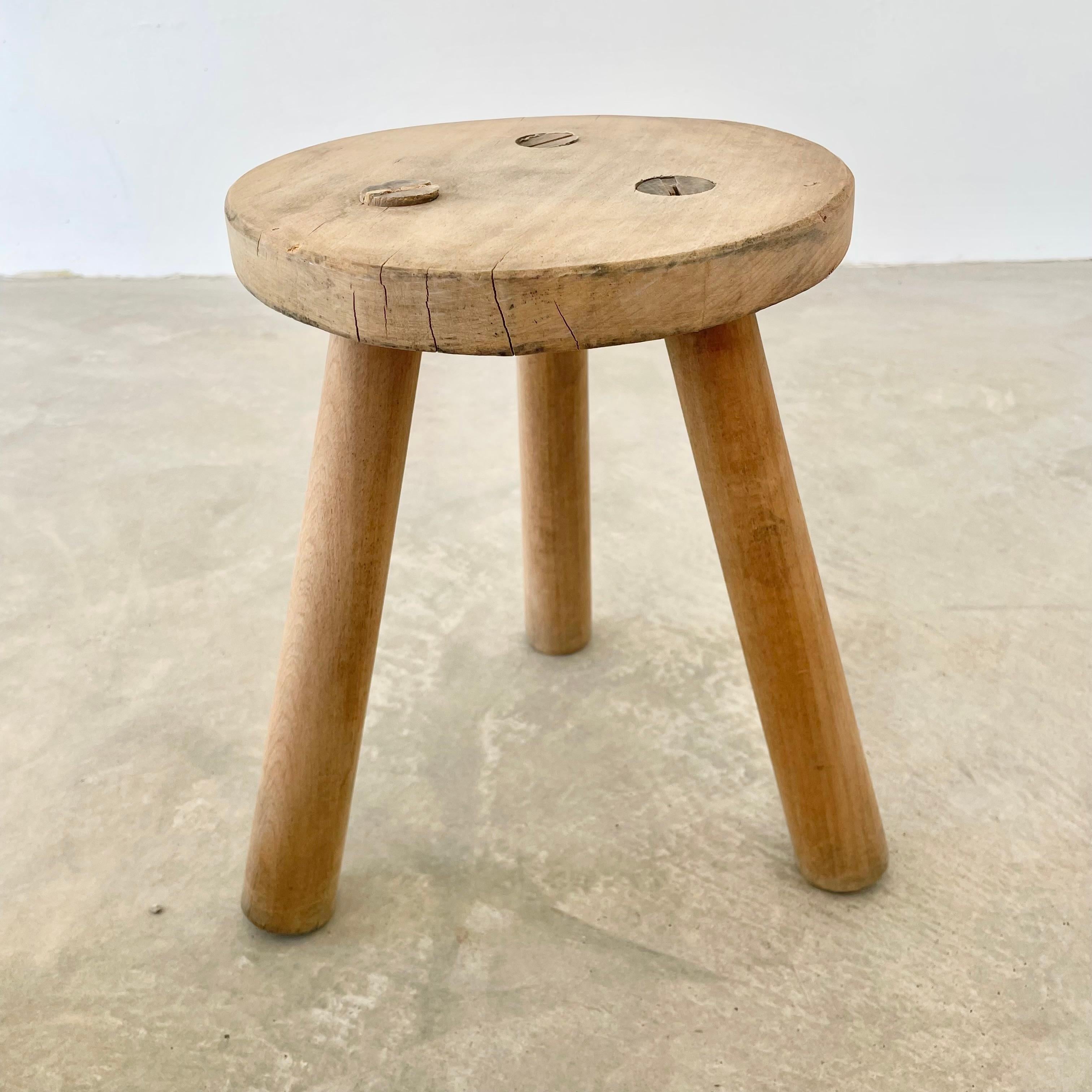 Chunky Wood Tripod Stool, 1960s France In Good Condition For Sale In Los Angeles, CA