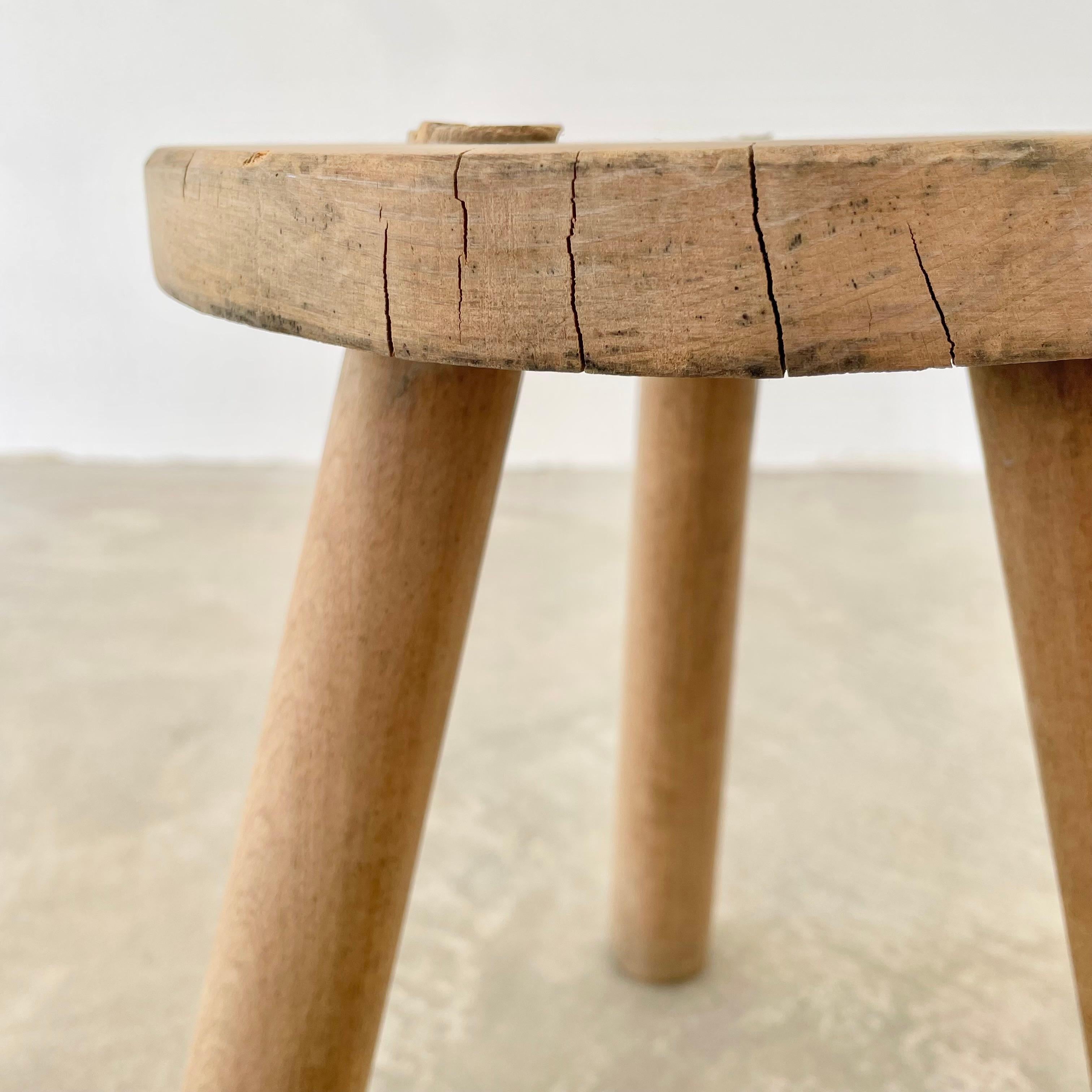 Mid-20th Century Chunky Wood Tripod Stool, 1960s France For Sale