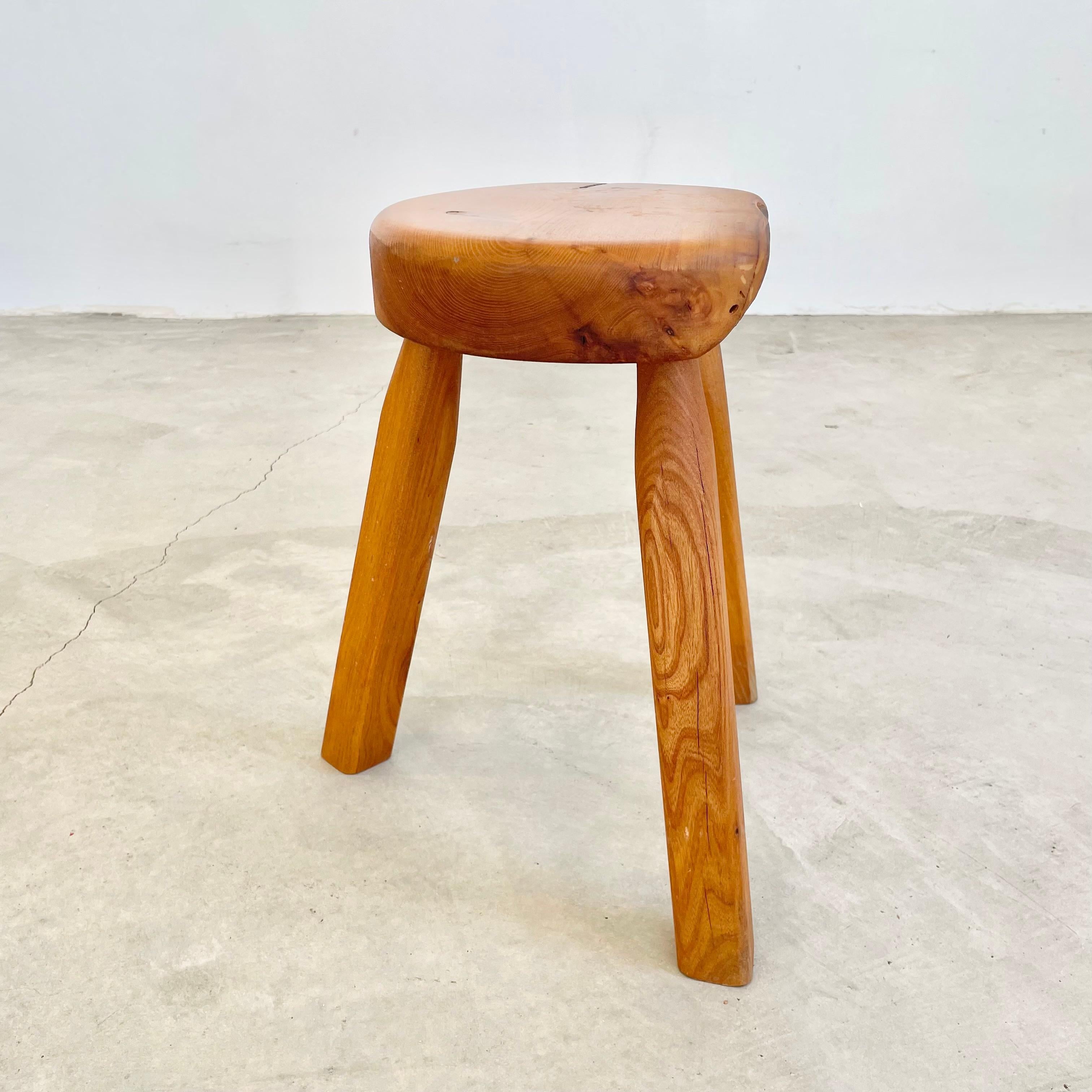Chunky Wood Tripod Stool, 1970s France In Good Condition In Los Angeles, CA