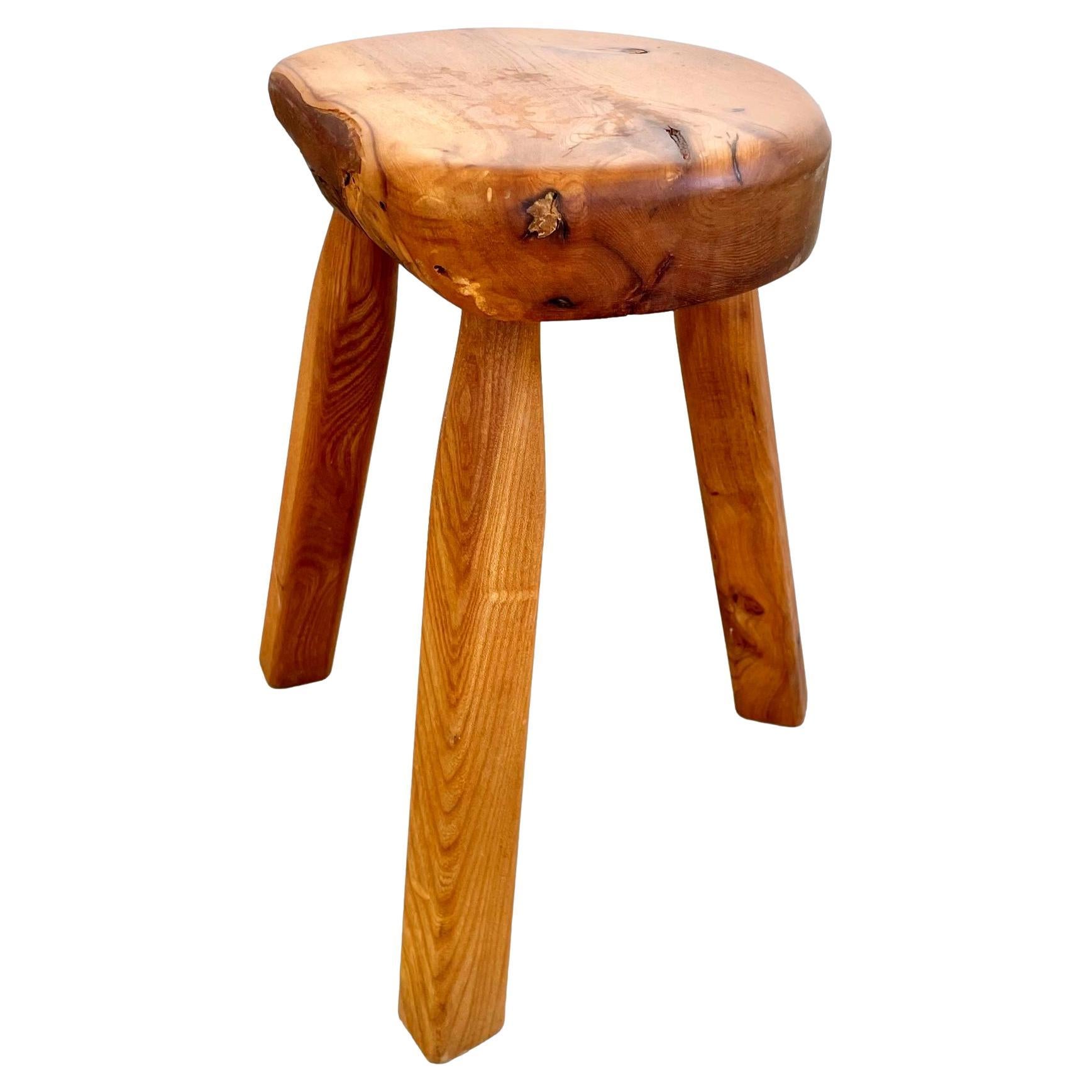 Chunky Wood Tripod Stool, 1970s France