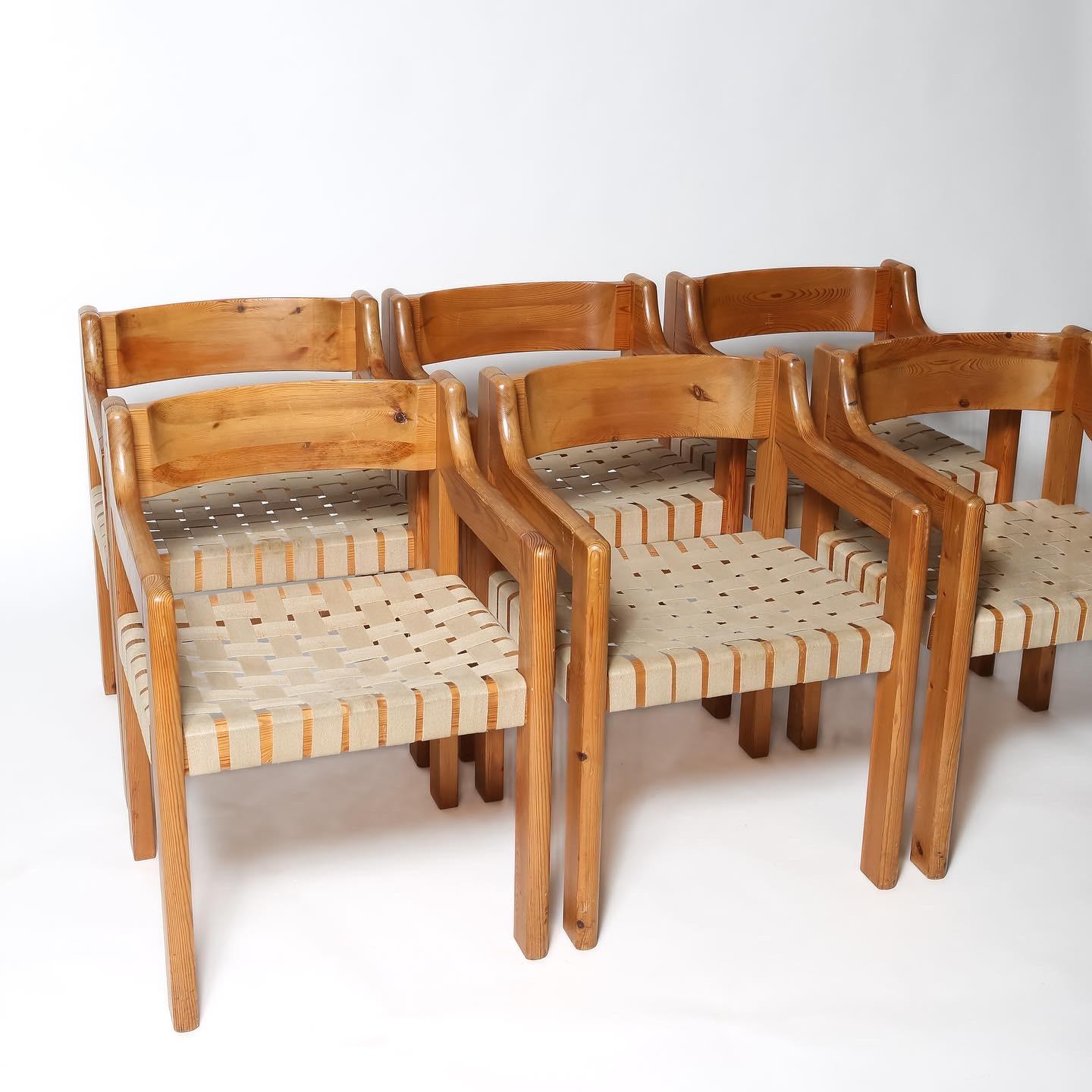 Danish Chunky woven Scandinavian brutalist pine chairs