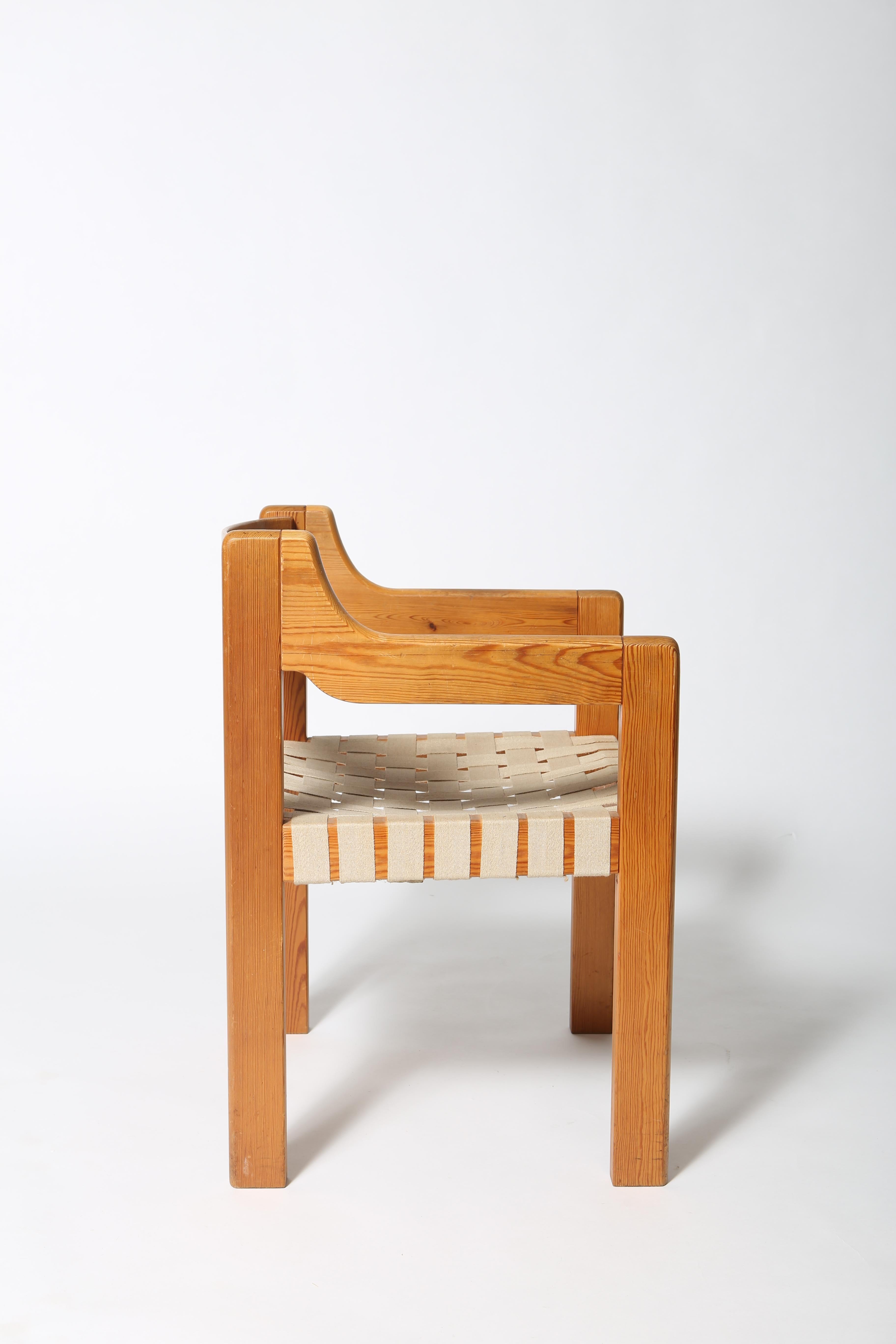 20th Century Chunky woven Scandinavian brutalist pine chairs