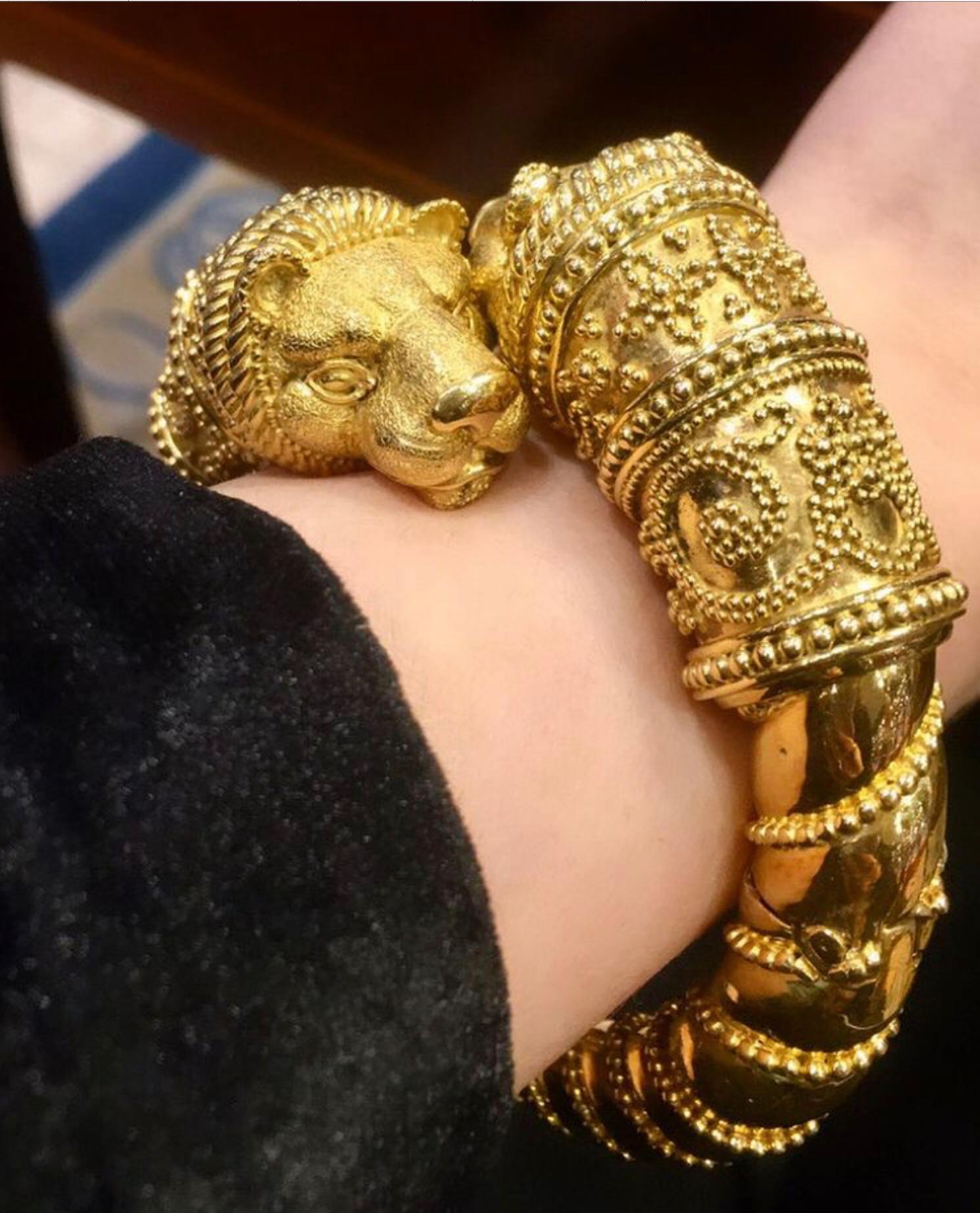 Women's Chunky Yellow Gold Greek Chimera Statement Cuff Bracelet