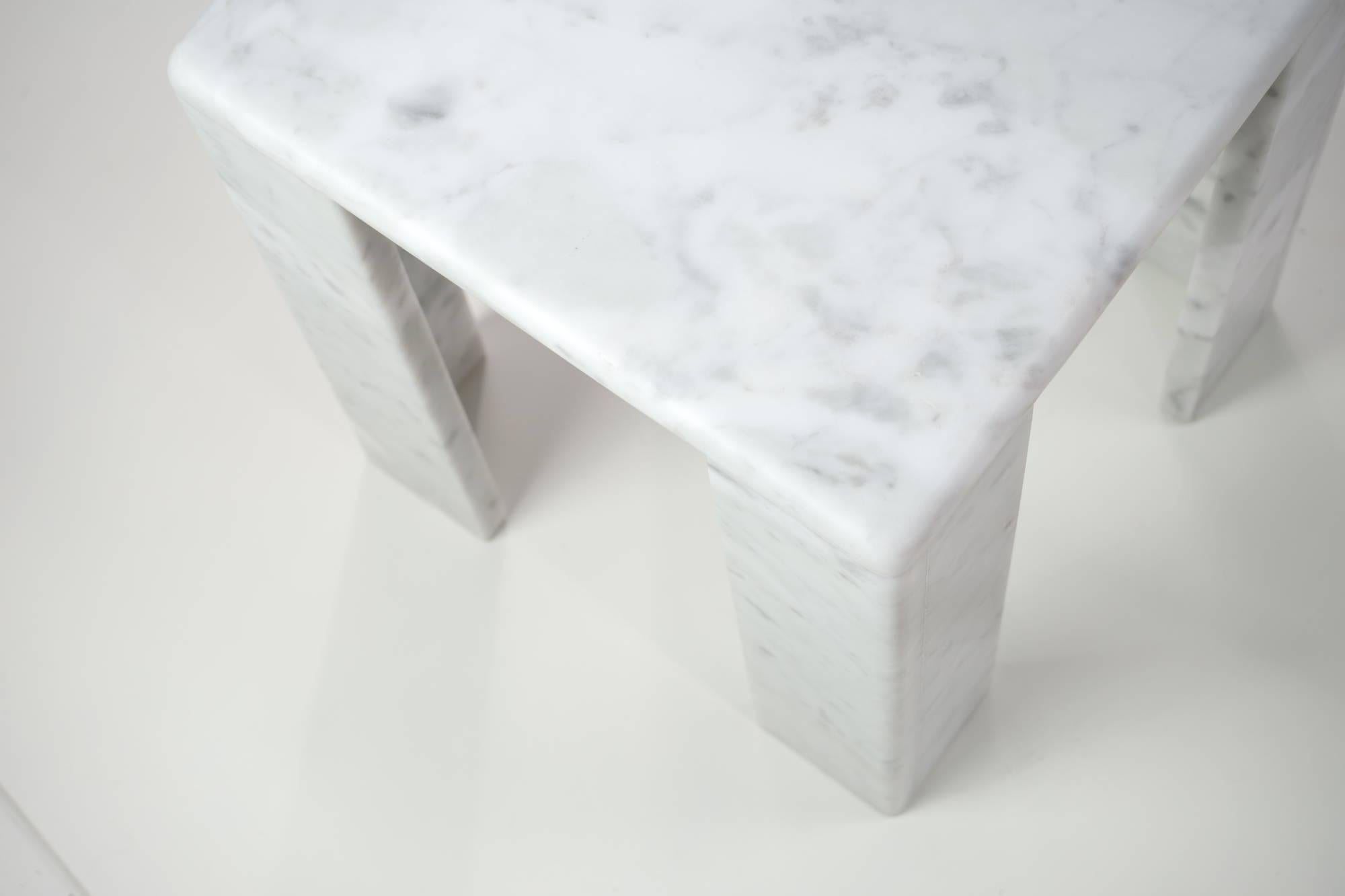 Avior is an evolution of the Gravity side table. We decided to keep the same concept of lightness and movement, abstracting the motion of the flying Carrara marble into a different 3D iron structure. 

The geometry was achieved through playful