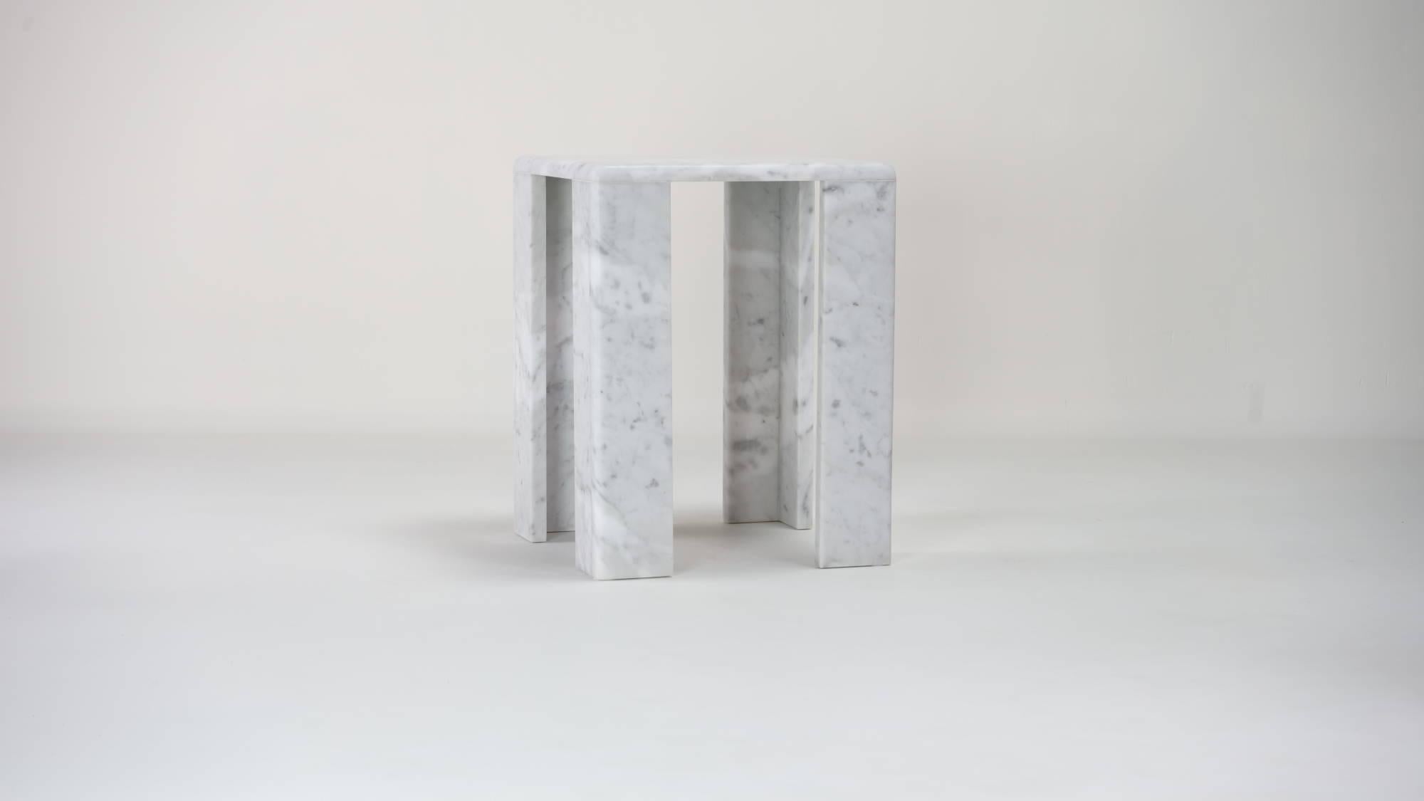 Modern ChunkY02, Carrara Marble Side Table For Sale