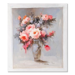 Chunli Huang Floral Original Oil On Canvas "Blooming Pink And White"