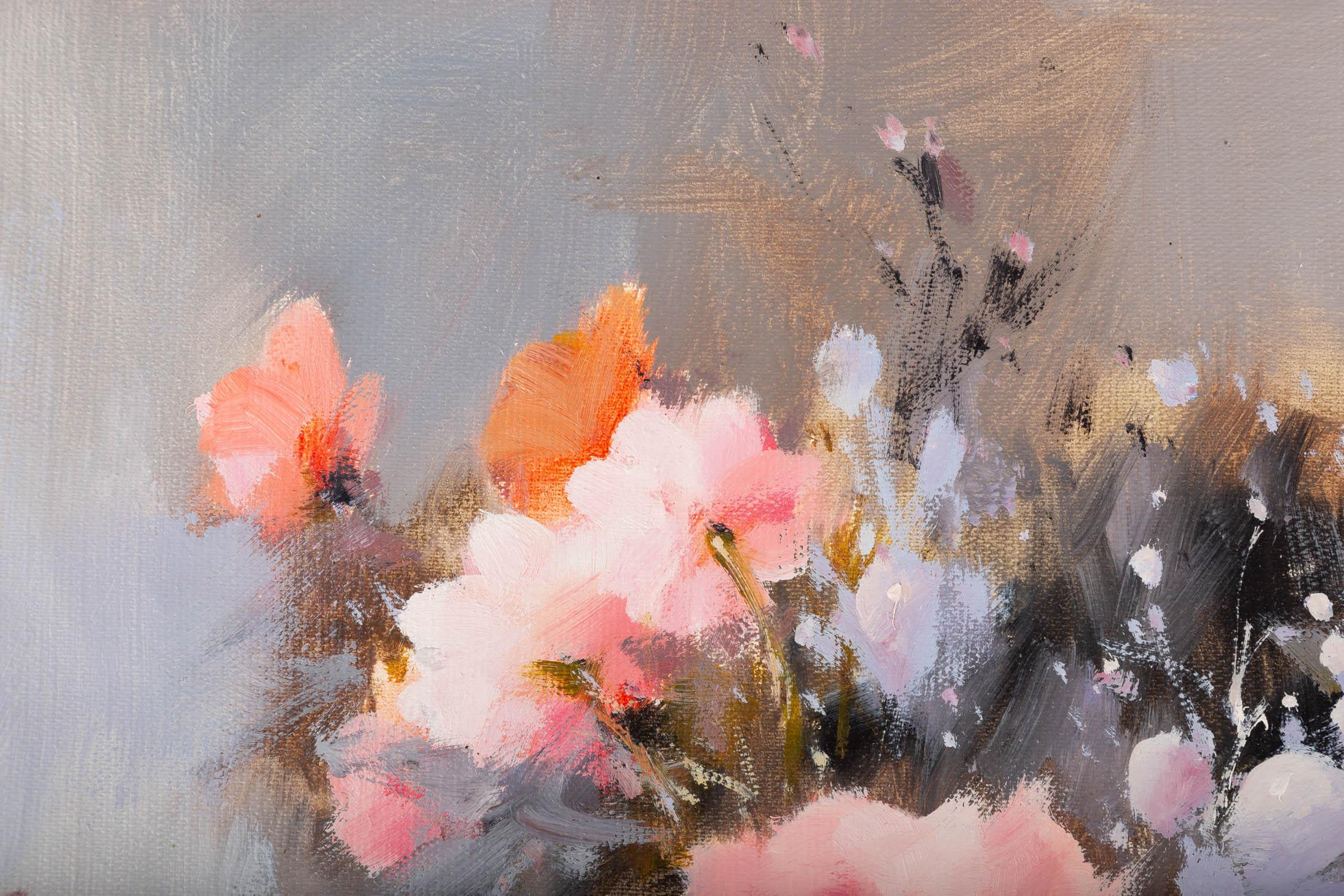 Chunli Huang, Blumengemälde, Original, Öl auf Leinwand, „Blumenblüten in Rosa und Weiß“, Chunli Huang im Angebot 2