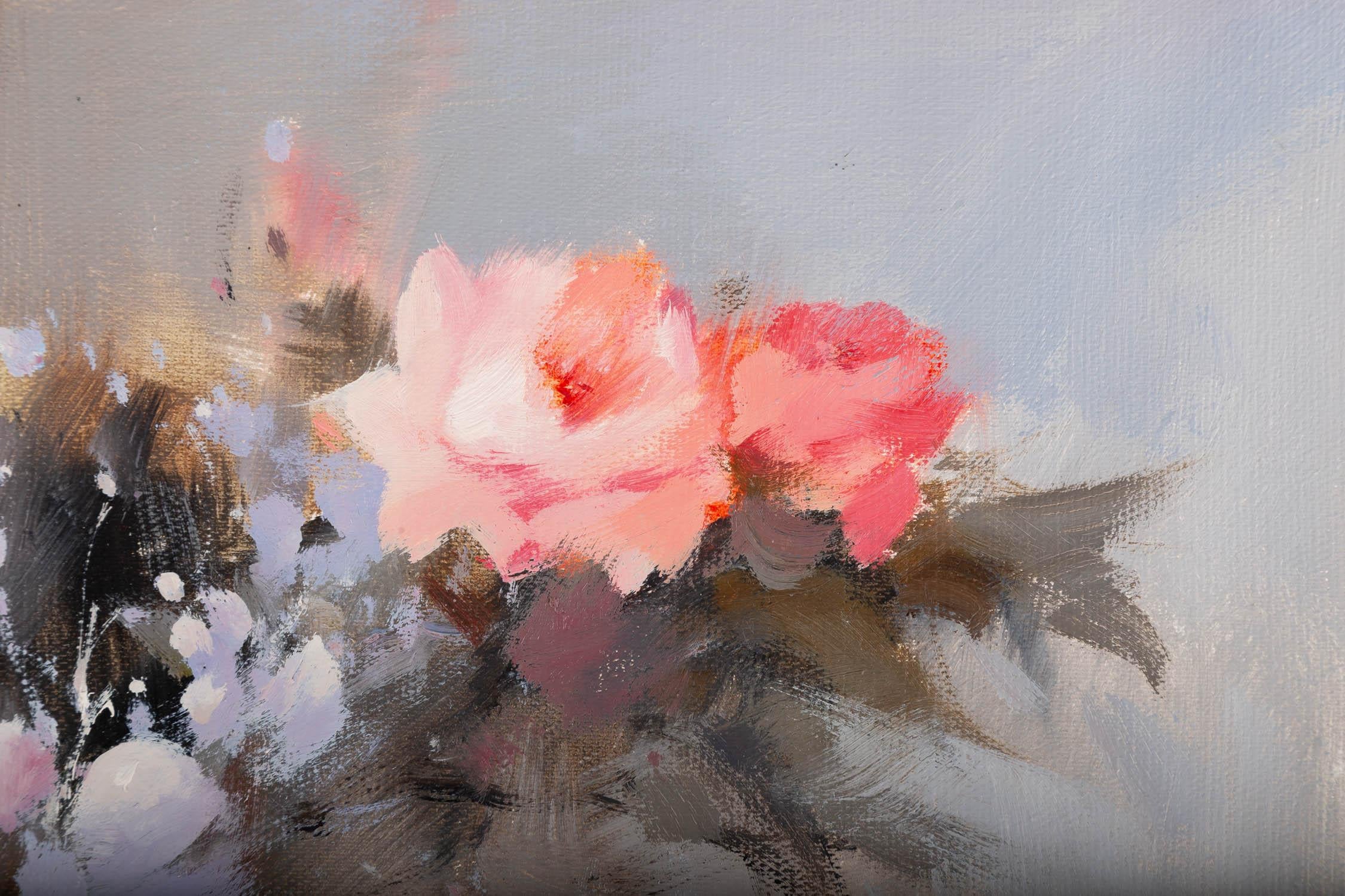 Chunli Huang, Blumengemälde, Original, Öl auf Leinwand, „Blumenblüten in Rosa und Weiß“, Chunli Huang im Angebot 3
